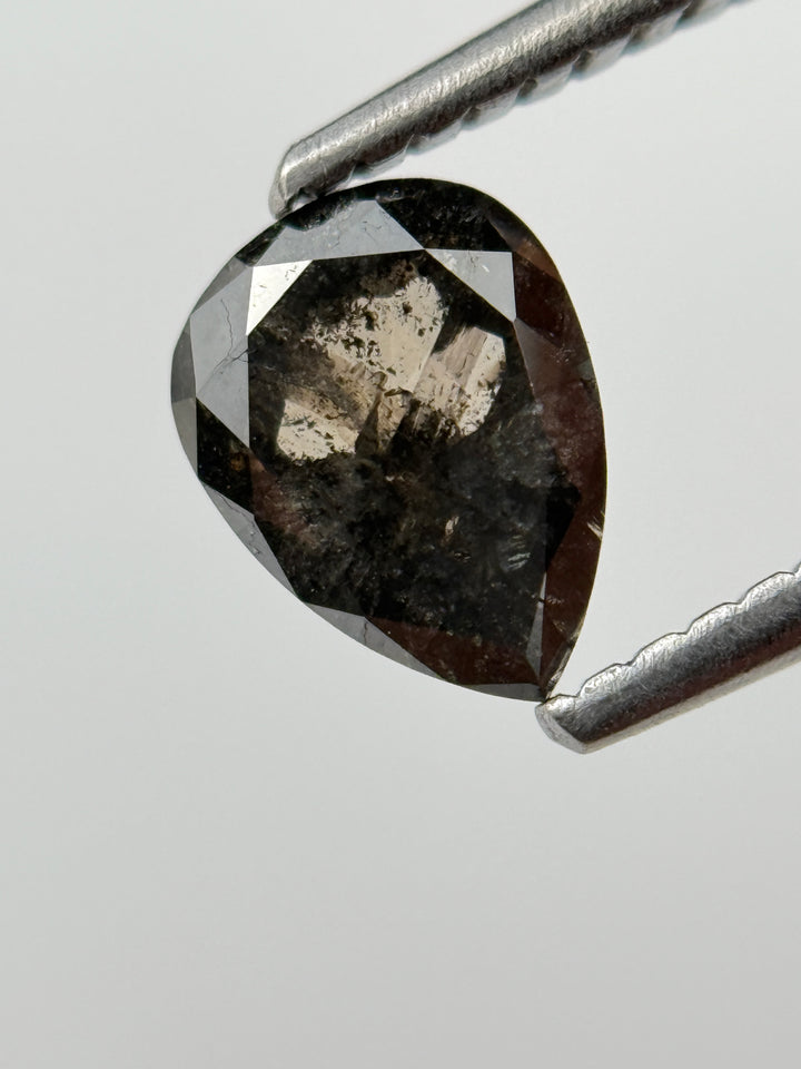 0.36 Ct Pear Rose Cut Black Natural Salt and Pepper Diamond