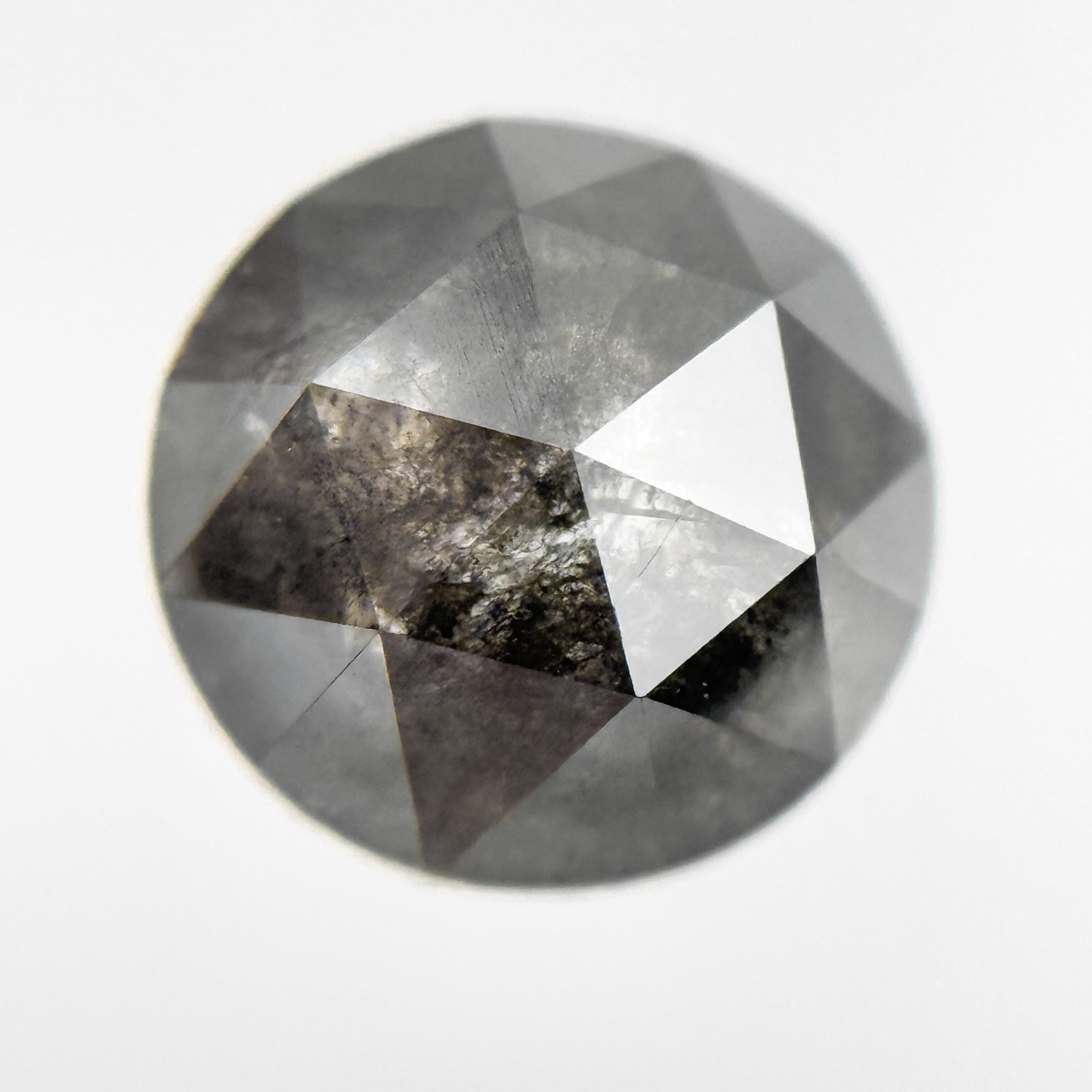 2.10 Ct Round Rose Cut Grey Natural Salt and Pepper Diamond