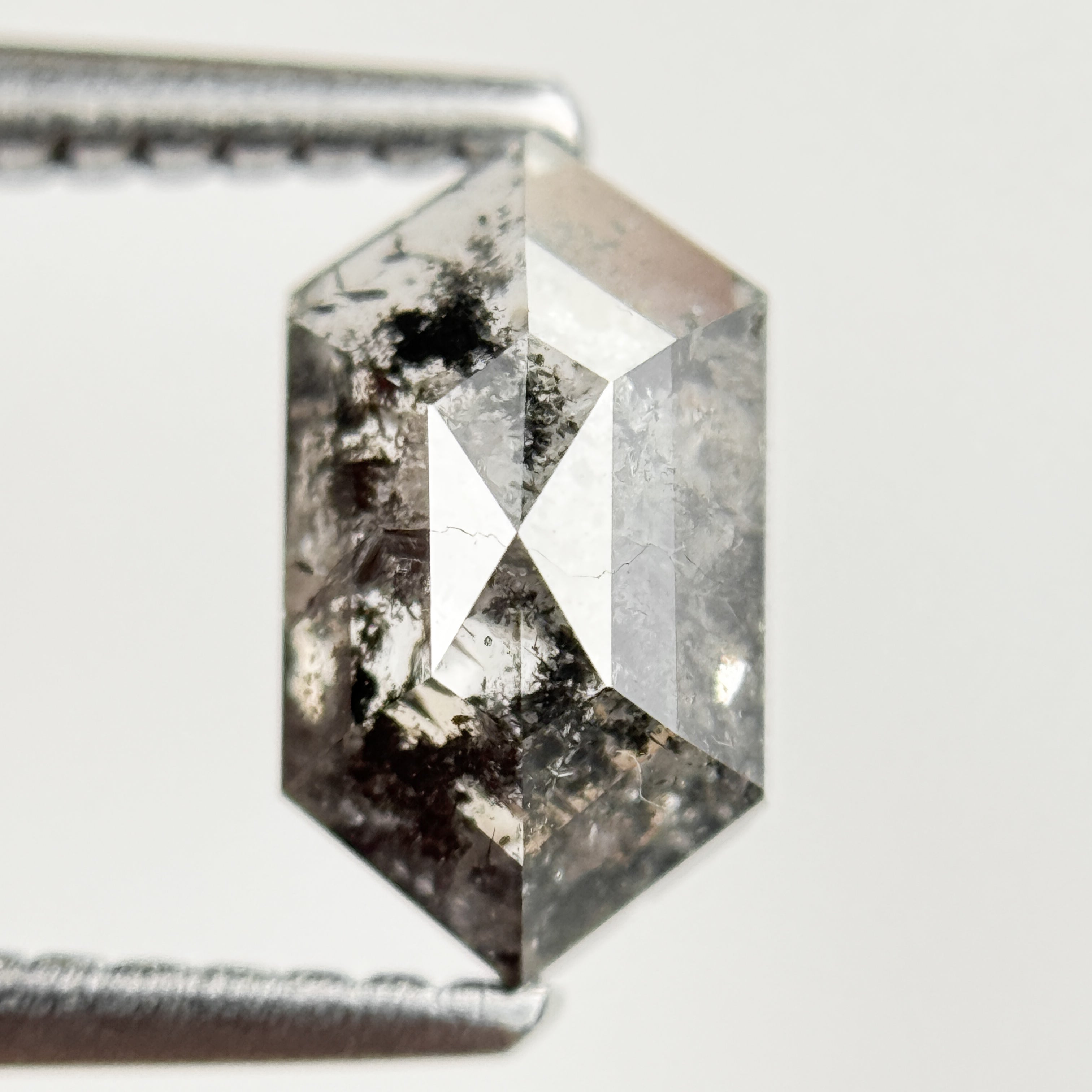 1.29 Ct Hexagon Rose Cut Grey Natural Salt and Pepper Diamond