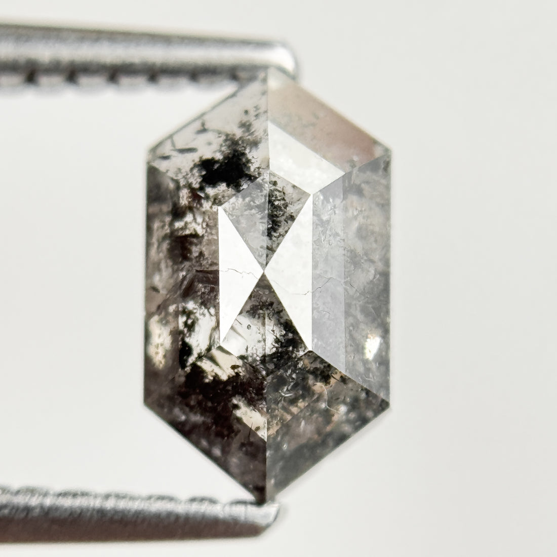 1.29 Ct Hexagon Rose Cut Grey Natural Salt and Pepper Diamond