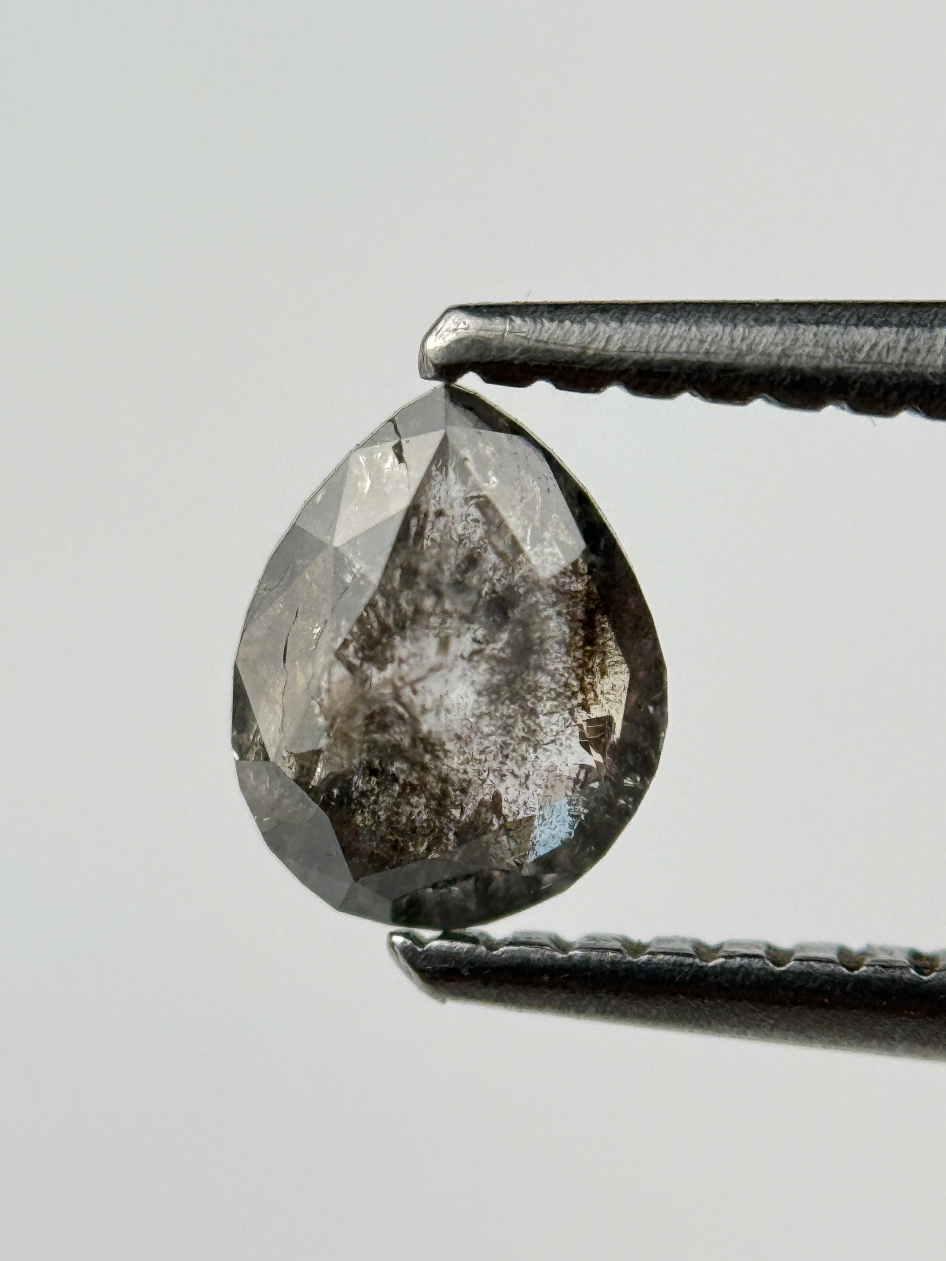 0.54 Ct Pear Rose Cut Grey Natural Salt and Pepper Diamond