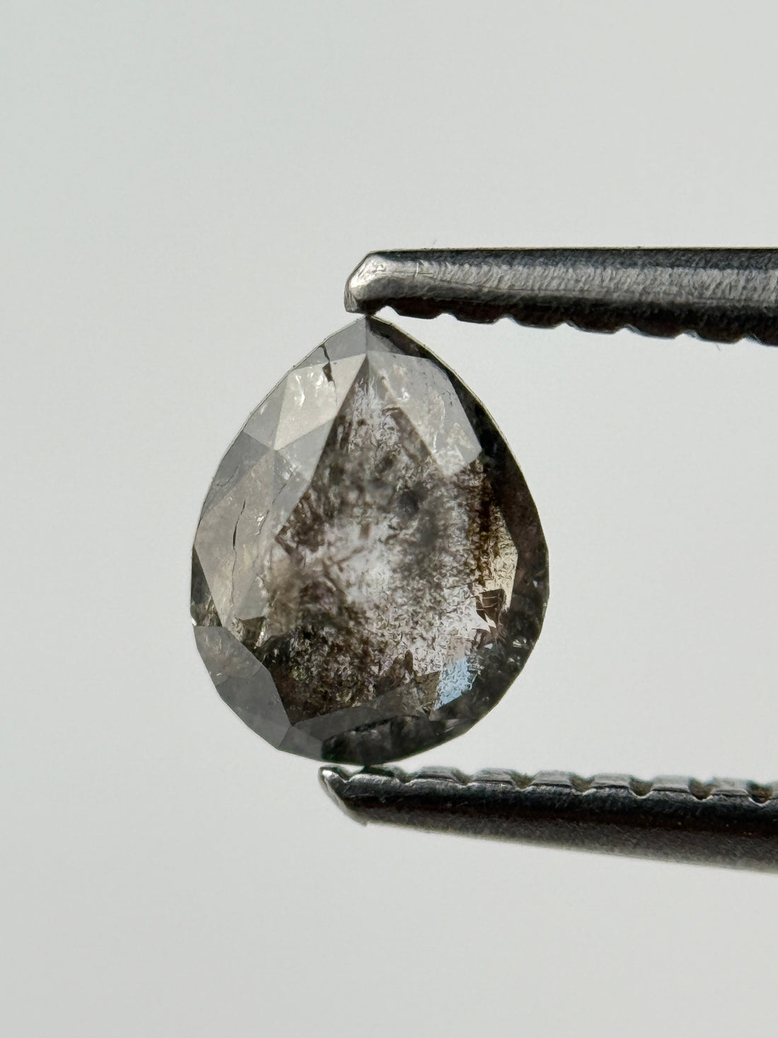 0.54 Ct Pear Rose Cut Grey Natural Salt and Pepper Diamond