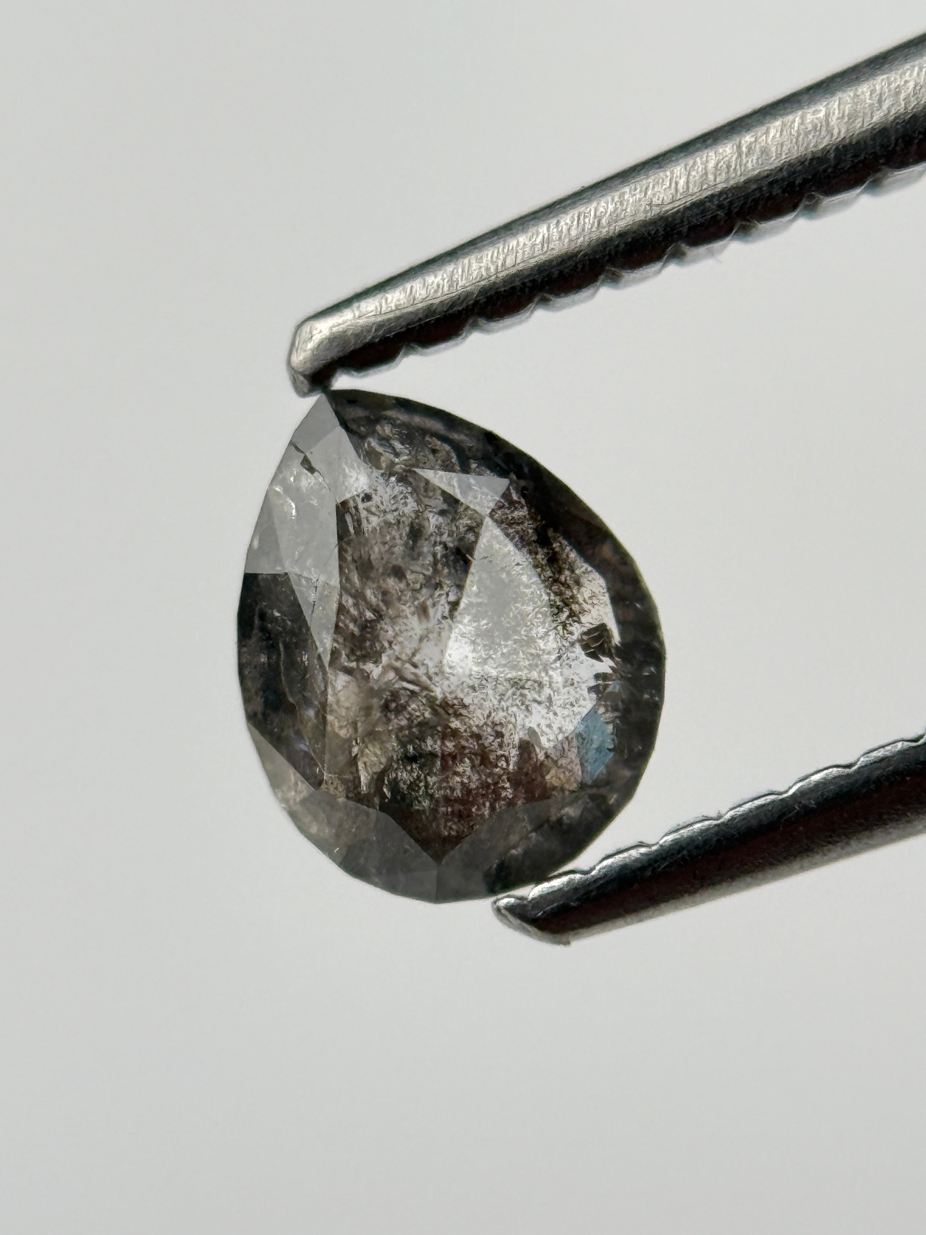 0.54 Ct Pear Rose Cut Grey Natural Salt and Pepper Diamond