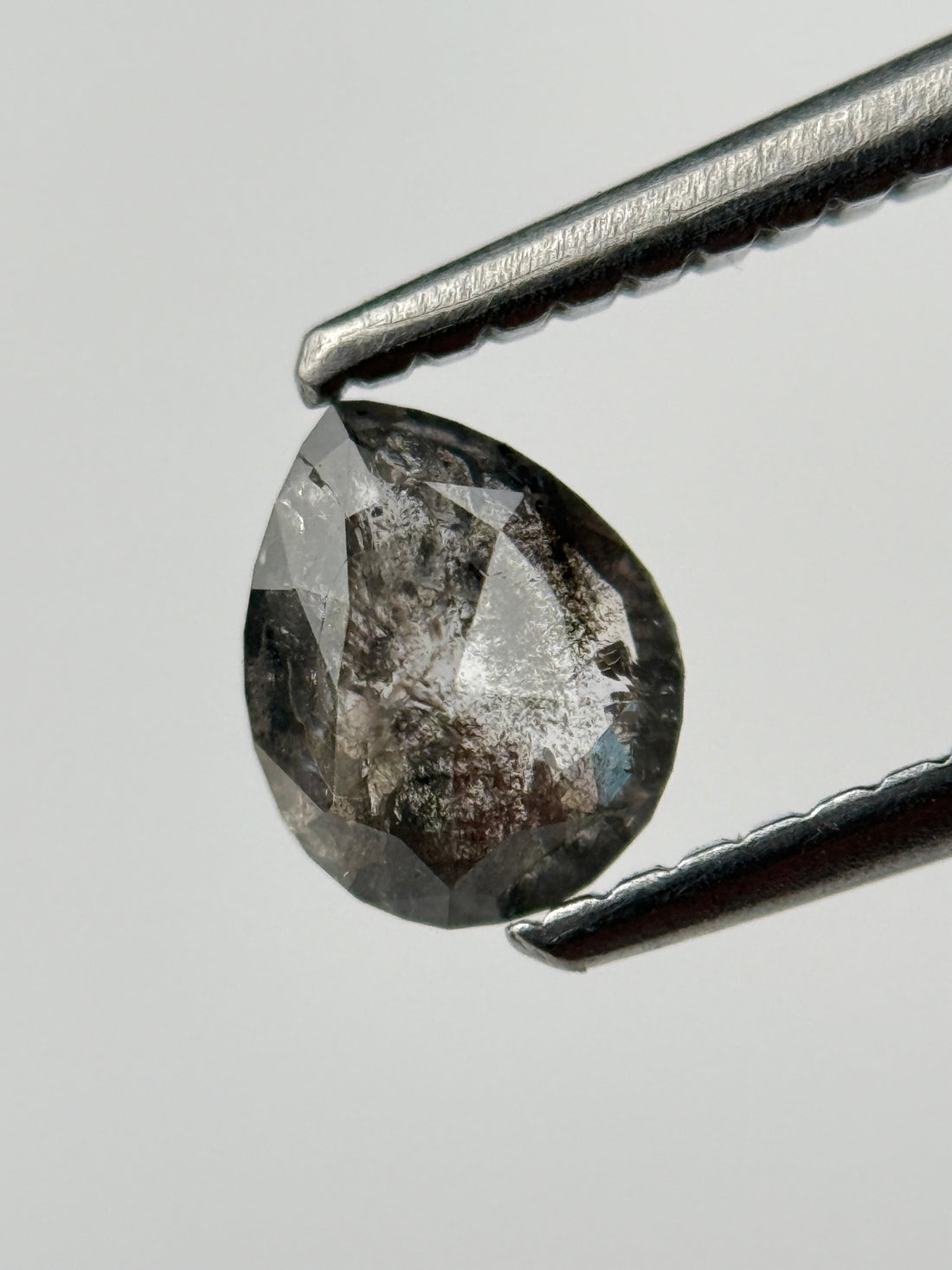 0.54 Ct Pear Rose Cut Grey Natural Salt and Pepper Diamond
