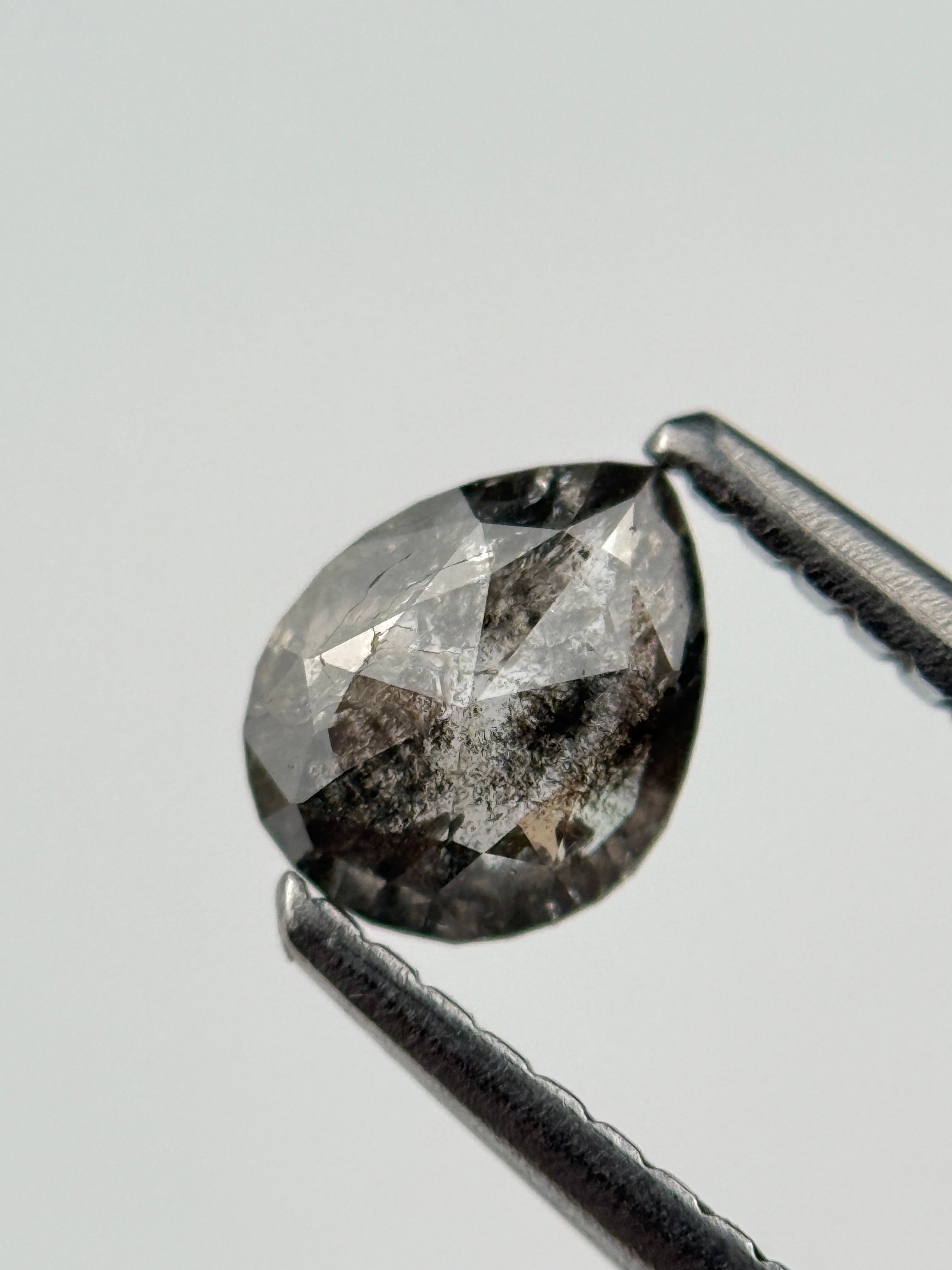 0.54 Ct Pear Rose Cut Grey Natural Salt and Pepper Diamond