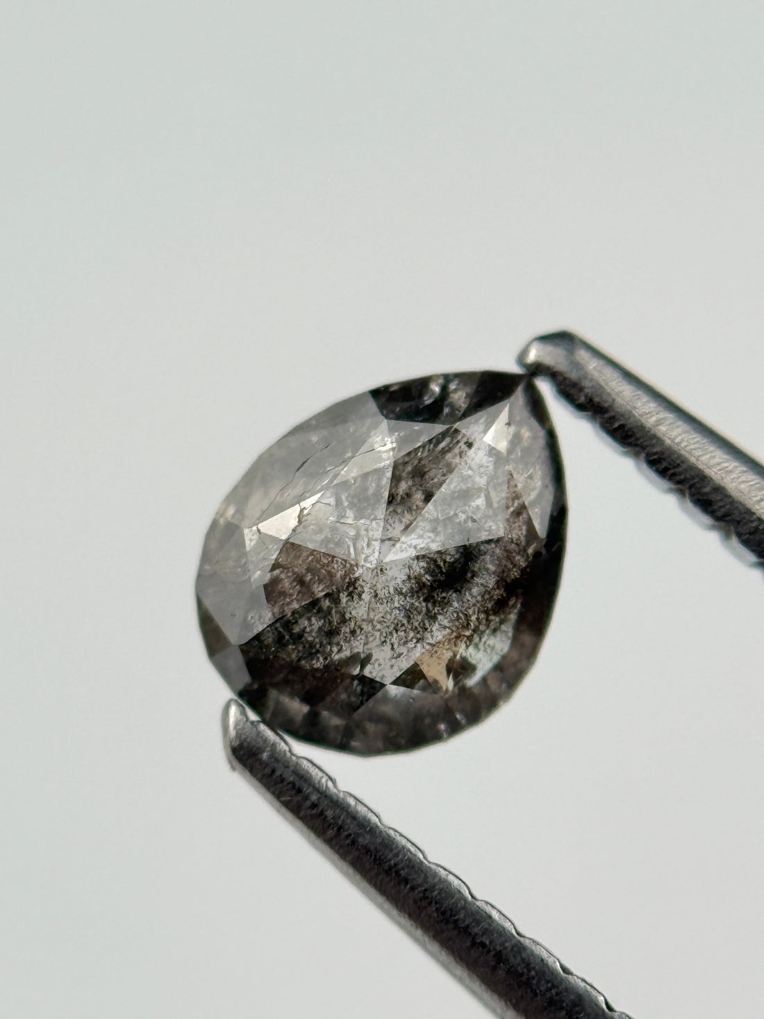 0.54 Ct Pear Rose Cut Grey Natural Salt and Pepper Diamond