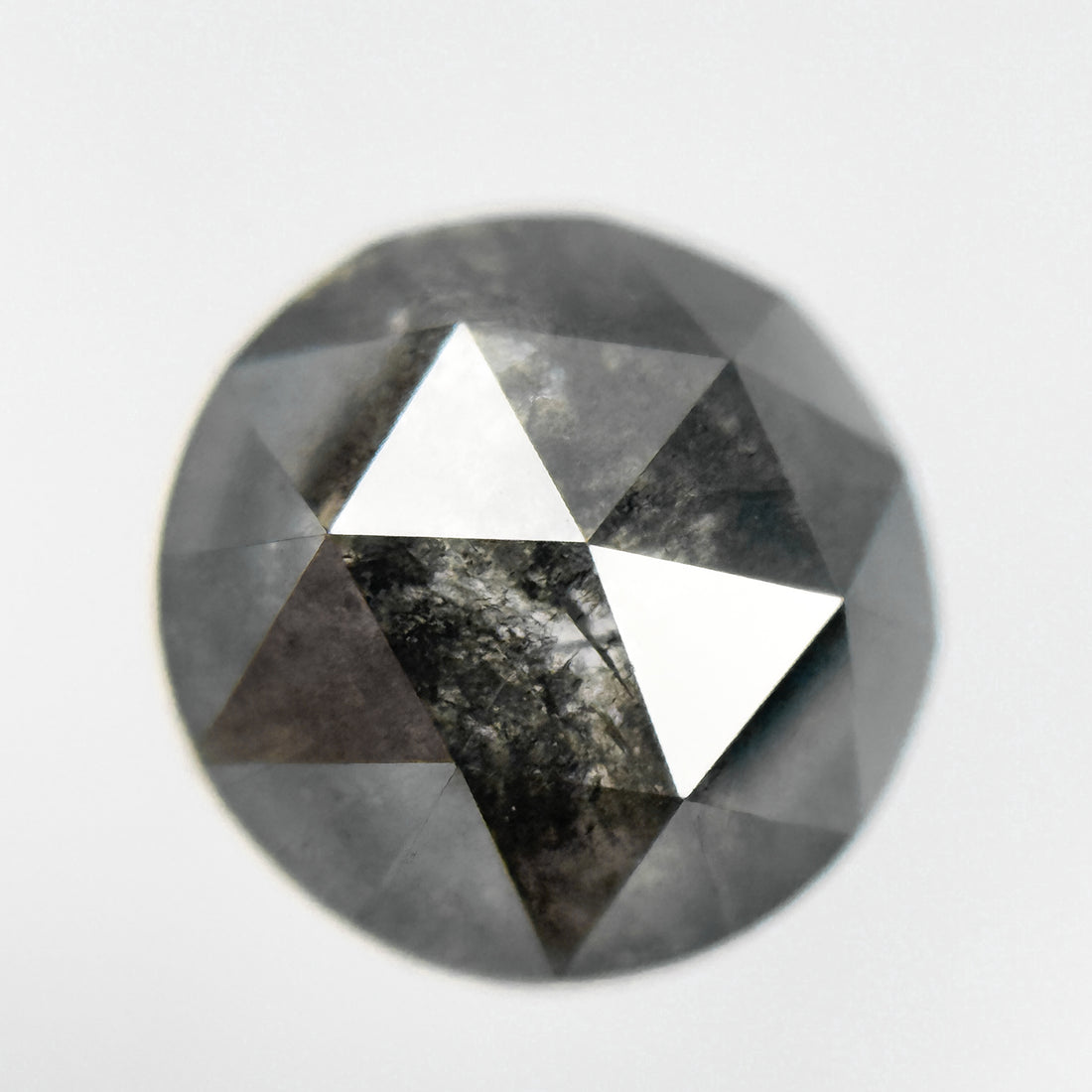 2.10 Ct Round Rose Cut Grey Natural Salt and Pepper Diamond