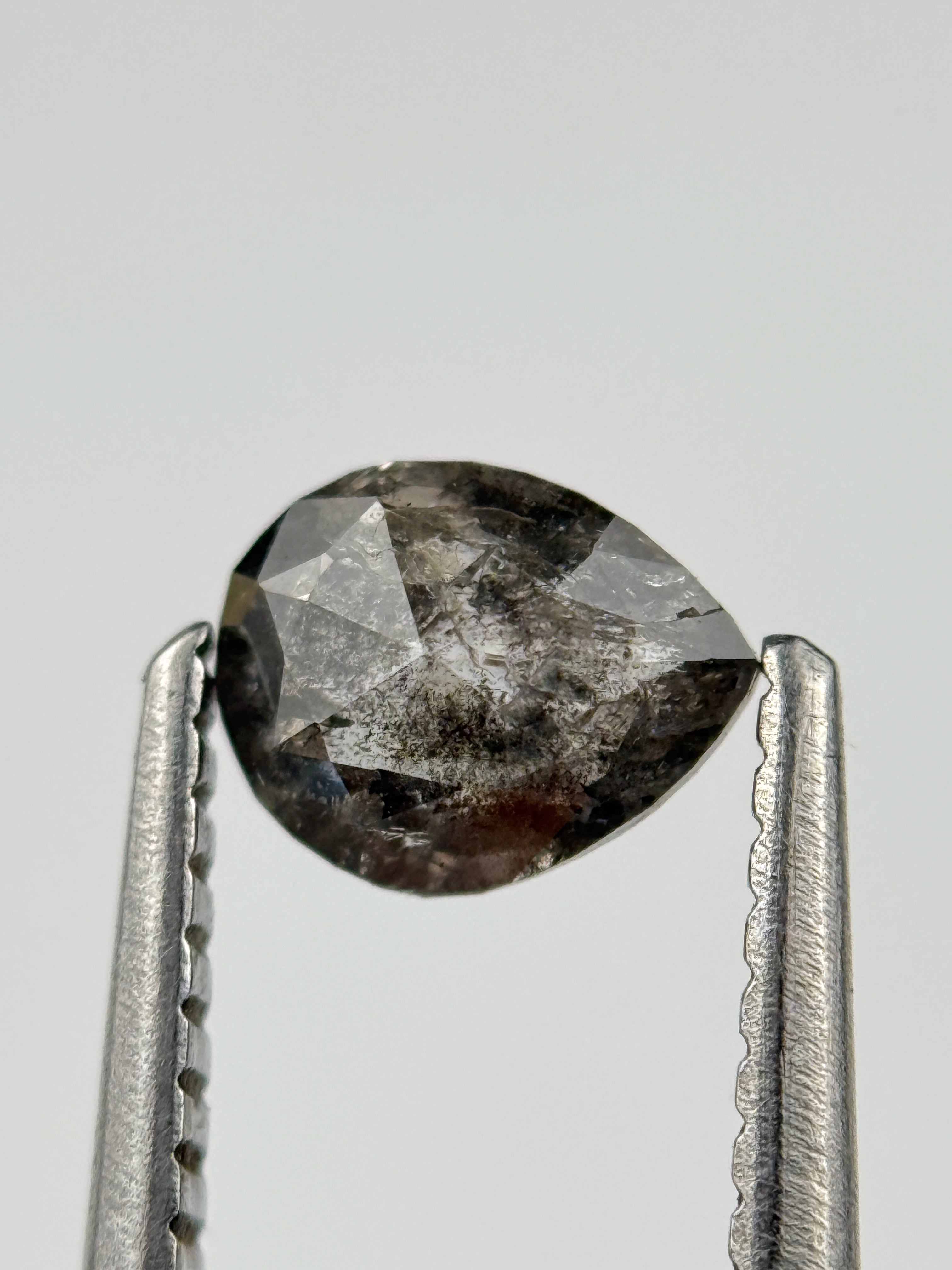 0.54 Ct Pear Rose Cut Grey Natural Salt and Pepper Diamond