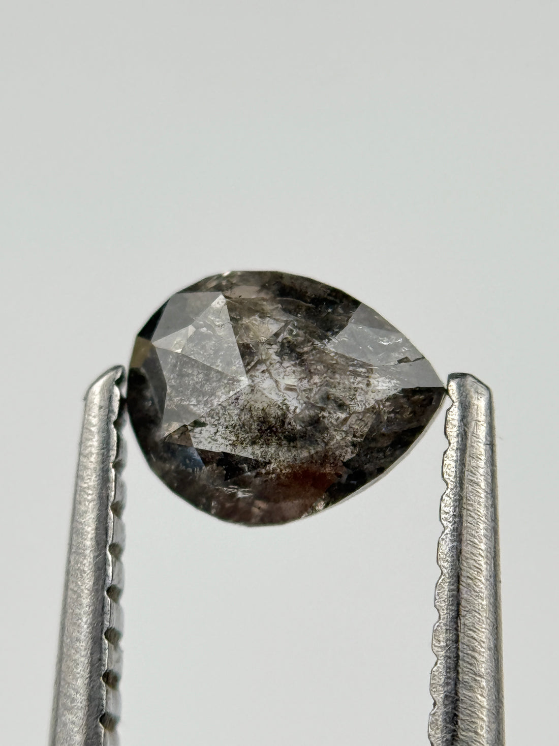 0.54 Ct Pear Rose Cut Grey Natural Salt and Pepper Diamond