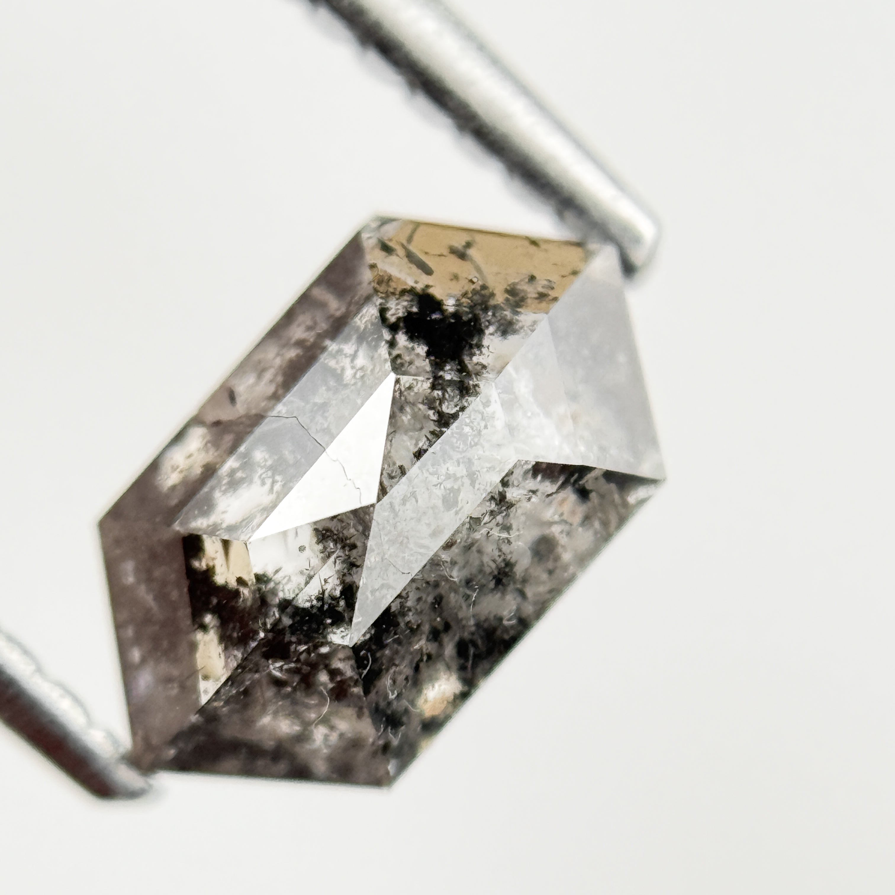 1.29 Ct Hexagon Rose Cut Grey Natural Salt and Pepper Diamond