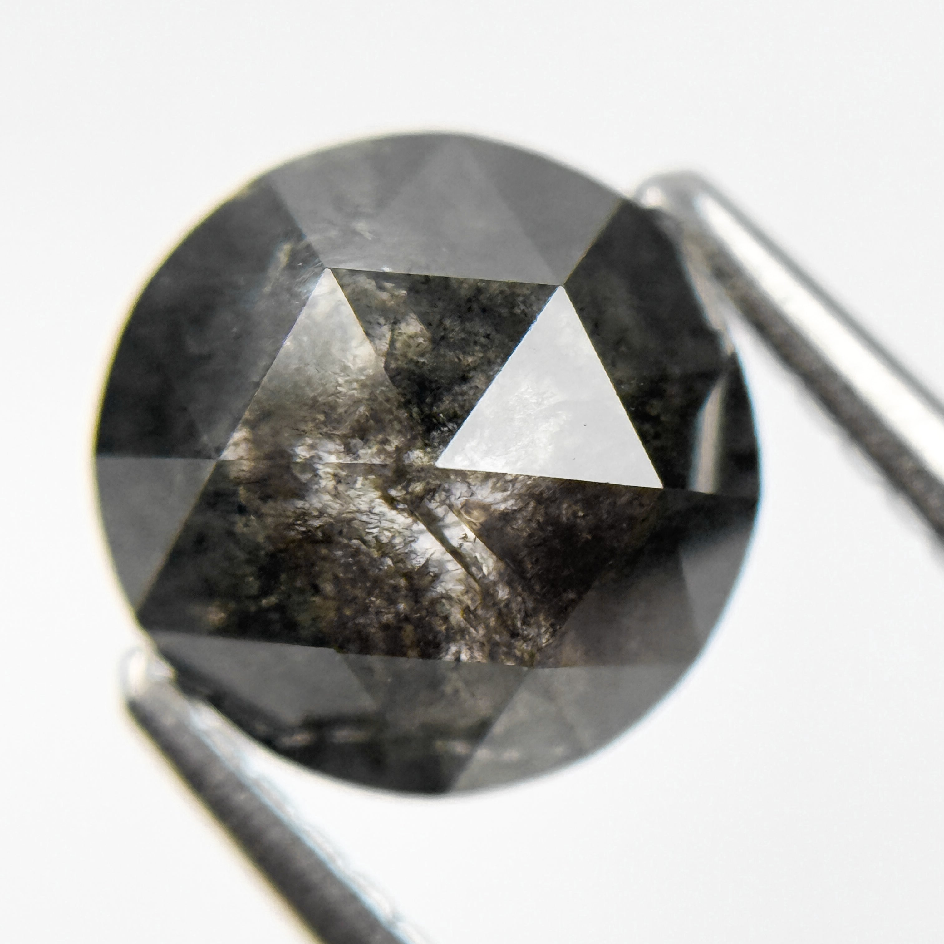 2.10 Ct Round Rose Cut Grey Natural Salt and Pepper Diamond