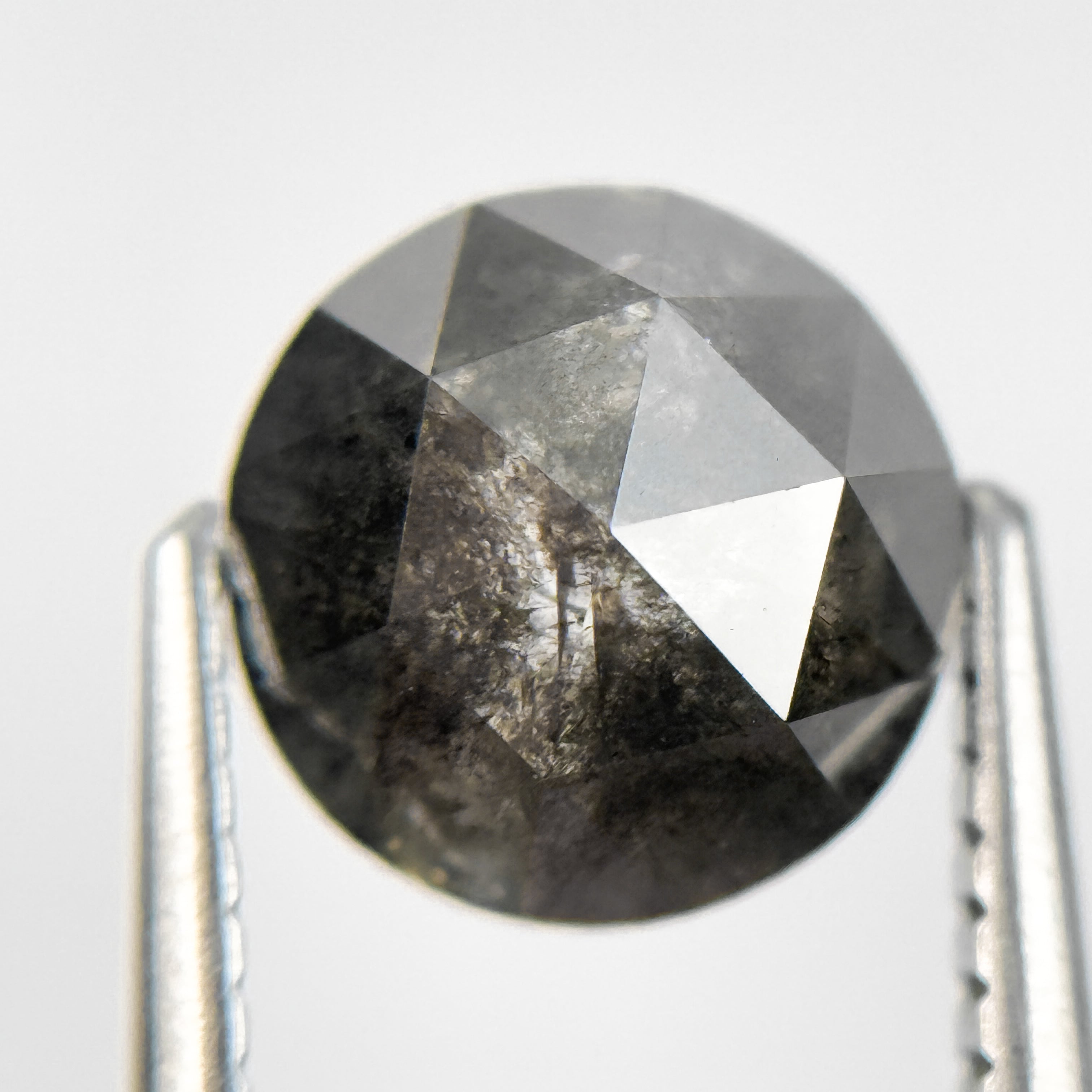 2.10 Ct Round Rose Cut Grey Natural Salt and Pepper Diamond