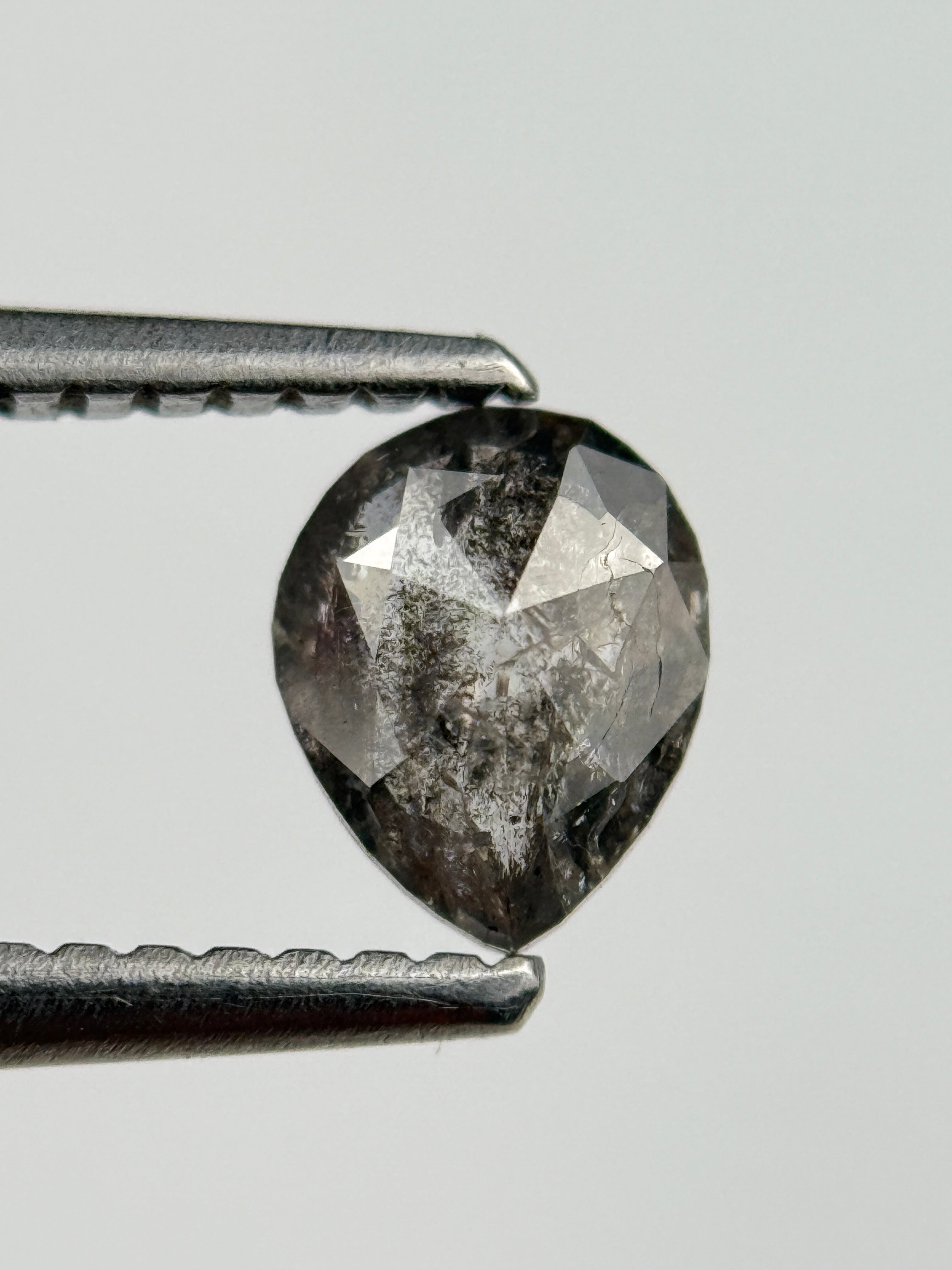 0.54 Ct Pear Rose Cut Grey Natural Salt and Pepper Diamond