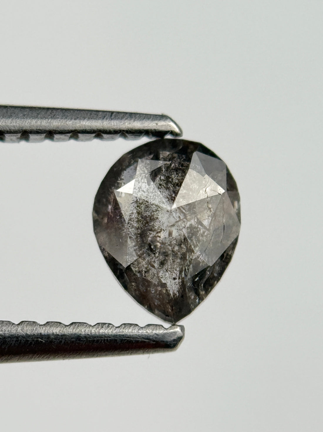 0.54 Ct Pear Rose Cut Grey Natural Salt and Pepper Diamond