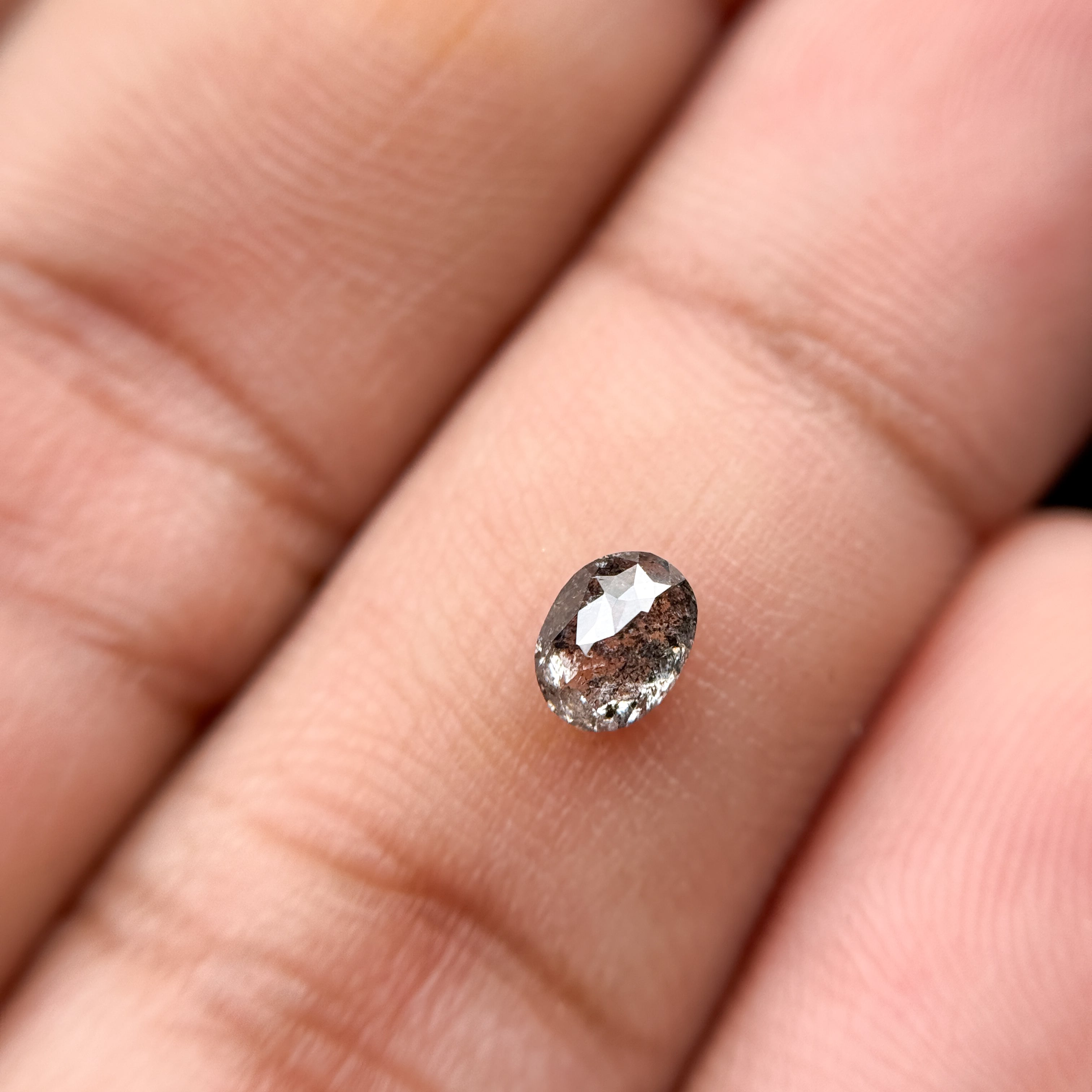 0.44 Ct Oval Rose Cut Grey Natural Salt and Pepper Diamond