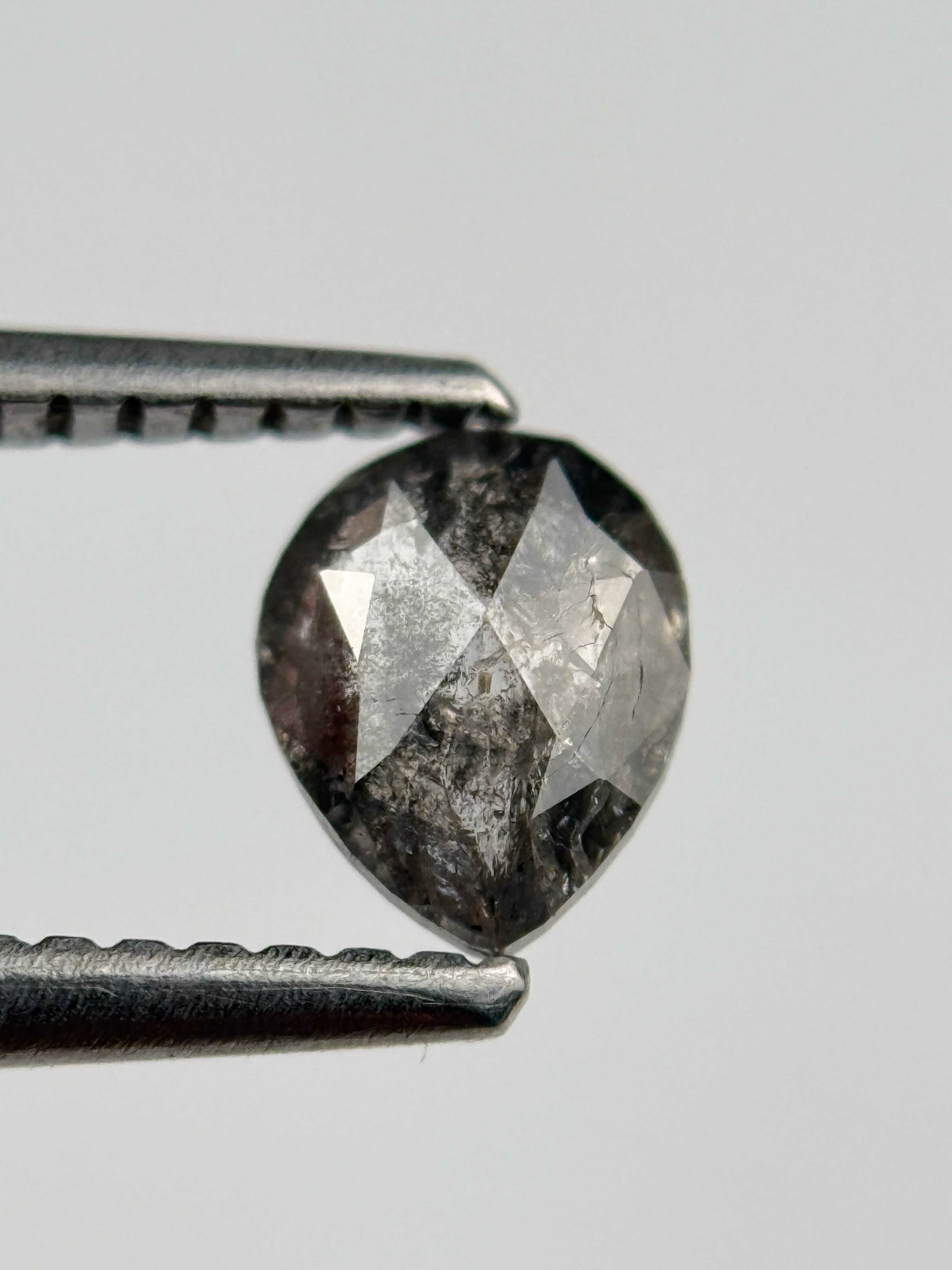 0.54 Ct Pear Rose Cut Grey Natural Salt and Pepper Diamond
