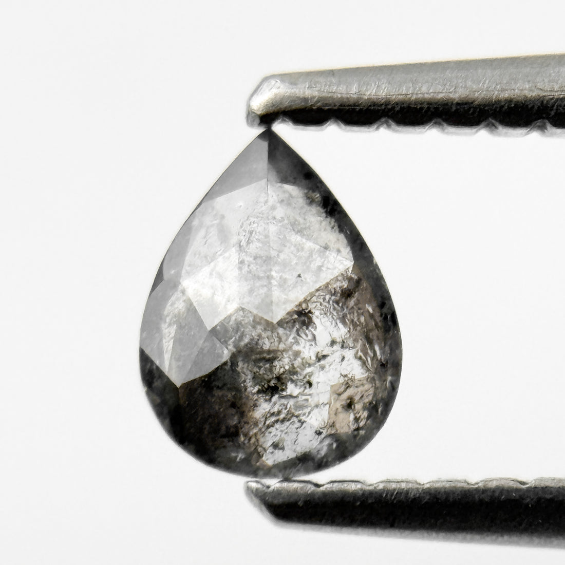 0.35 Ct Pear Rose Cut Grey Natural Salt and Pepper Diamond