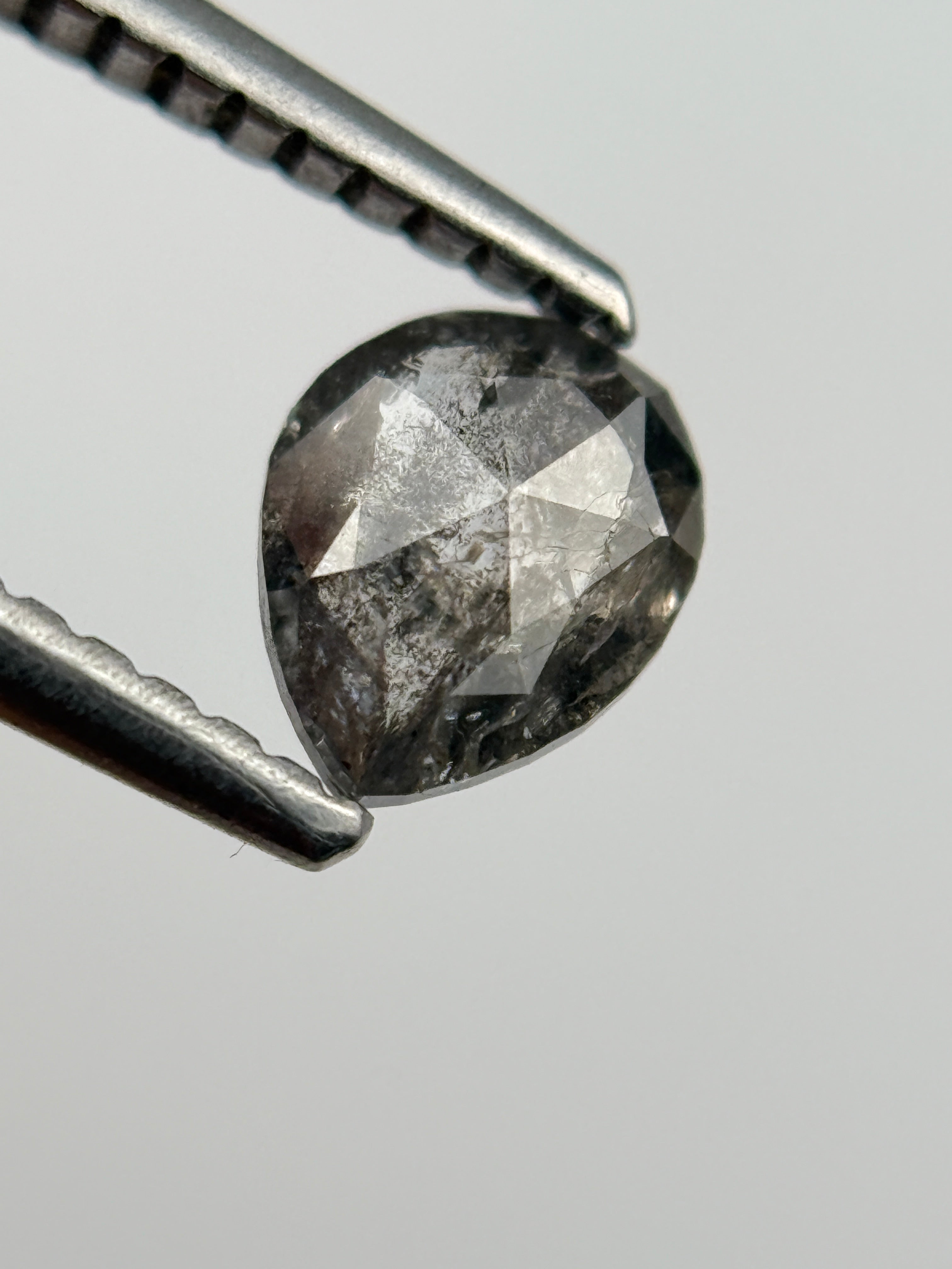 0.54 Ct Pear Rose Cut Grey Natural Salt and Pepper Diamond