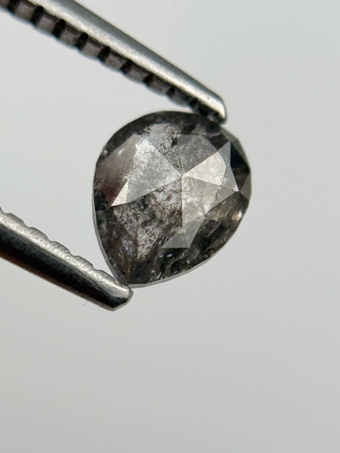 0.54 Ct Pear Rose Cut Grey Natural Salt and Pepper Diamond