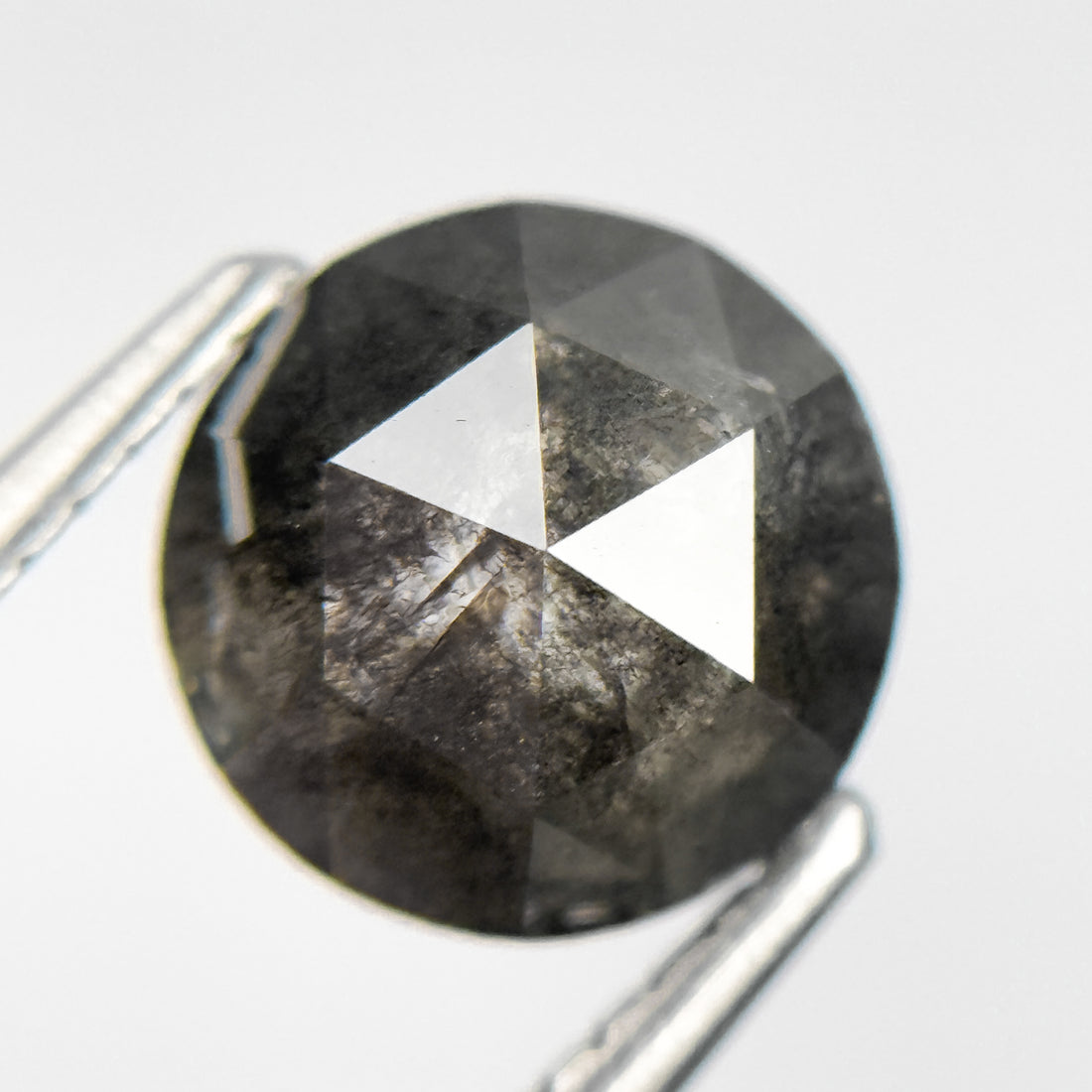 2.10 Ct Round Rose Cut Grey Natural Salt and Pepper Diamond