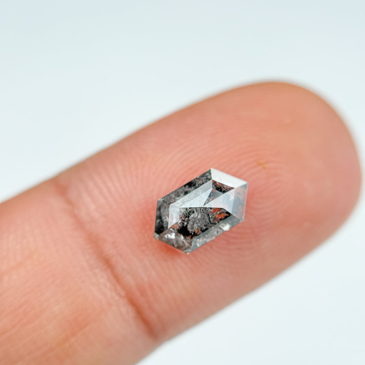 1.29 Ct Hexagon Rose Cut Grey Natural Salt and Pepper Diamond