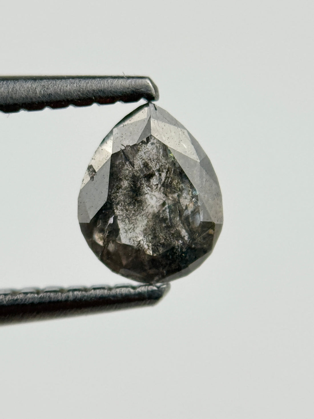 0.54 Ct Pear Rose Cut Grey Natural Salt and Pepper Diamond