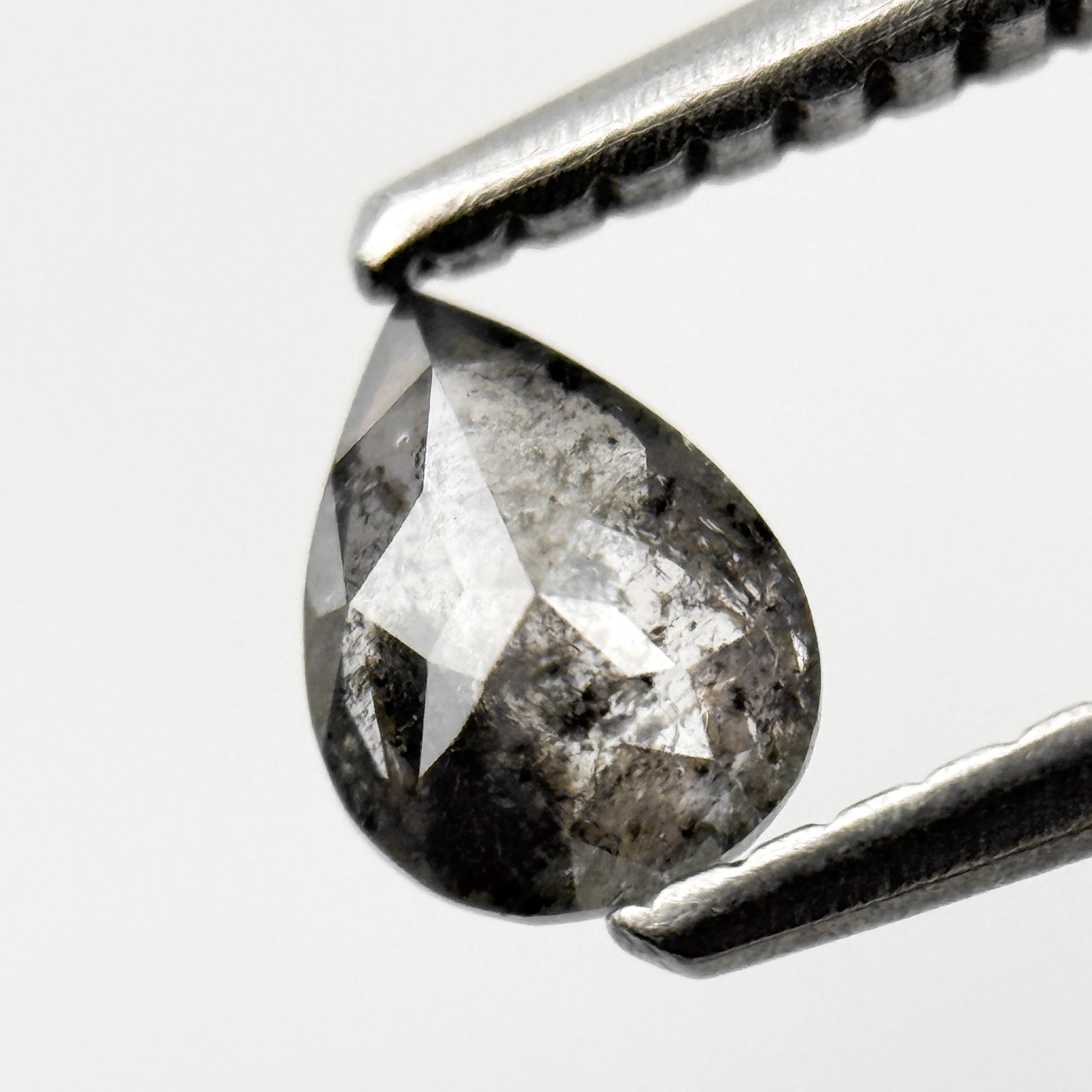 0.35 Ct Pear Rose Cut Grey Natural Salt and Pepper Diamond