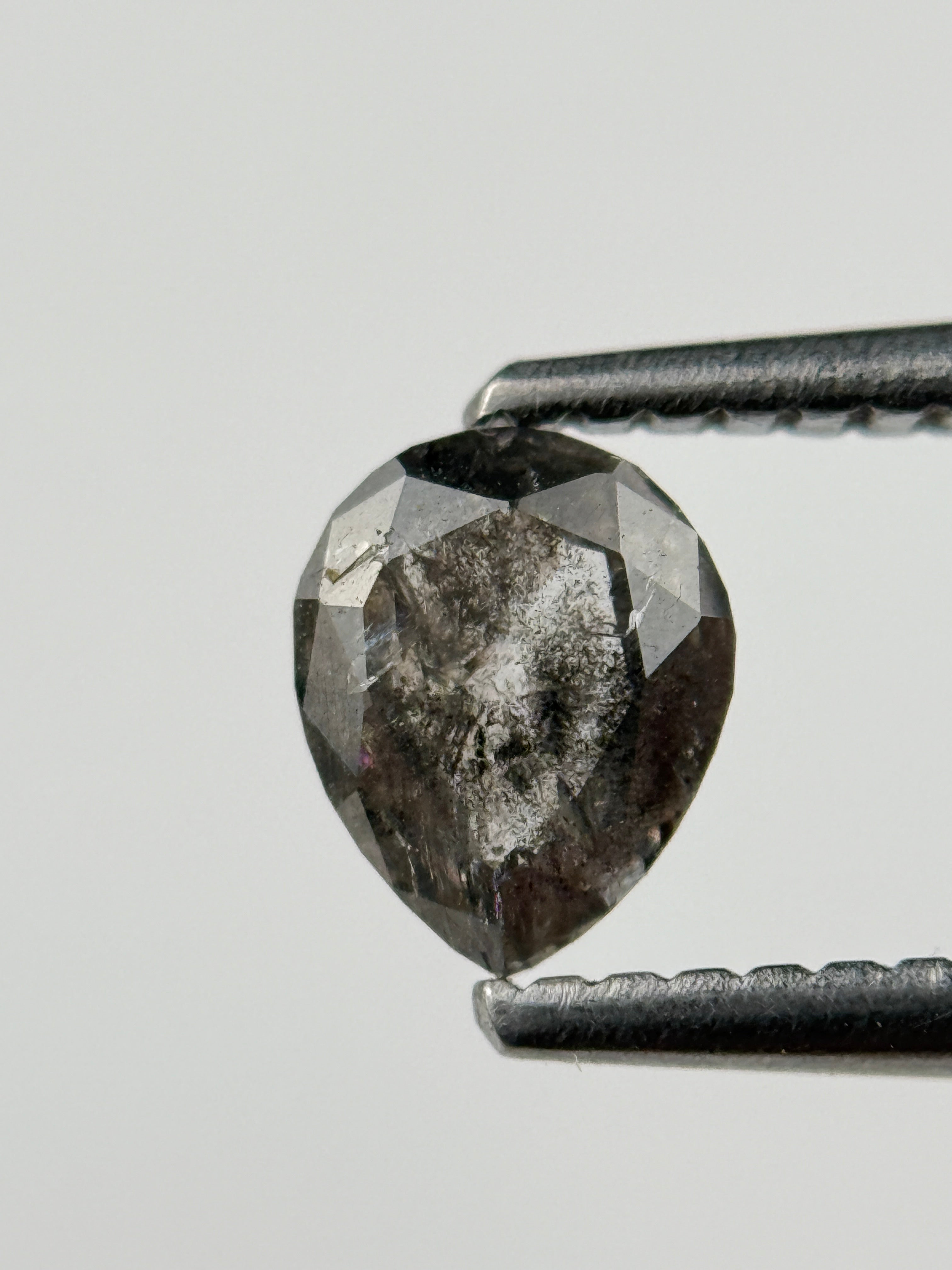 0.54 Ct Pear Rose Cut Grey Natural Salt and Pepper Diamond