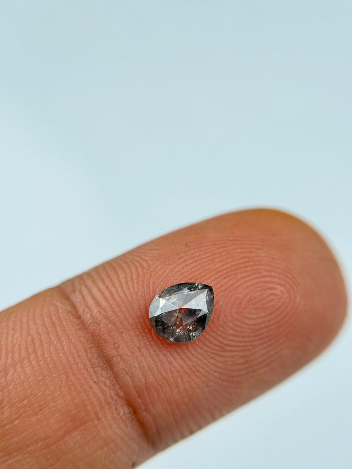 0.54 Ct Pear Rose Cut Grey Natural Salt and Pepper Diamond