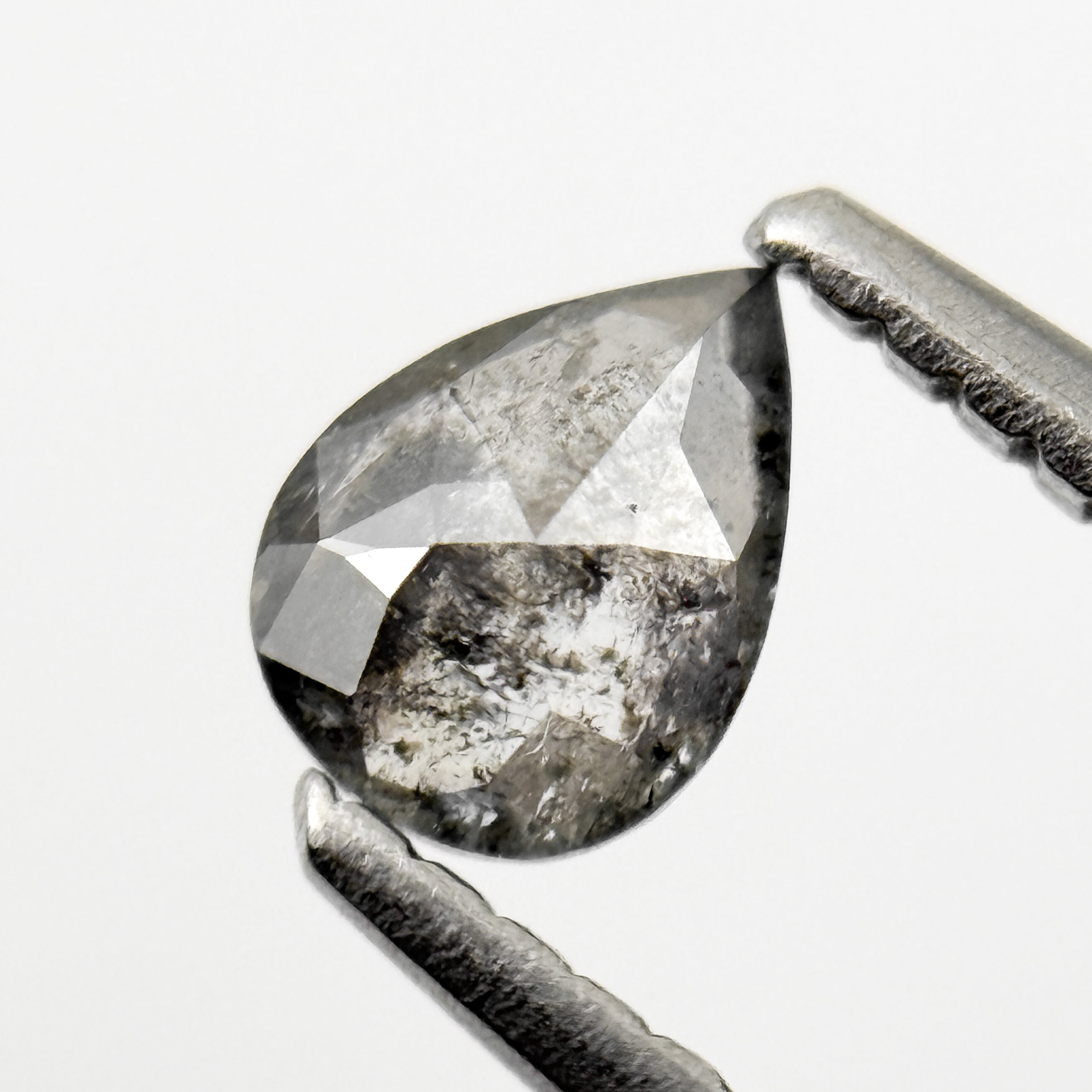 0.35 Ct Pear Rose Cut Grey Natural Salt and Pepper Diamond