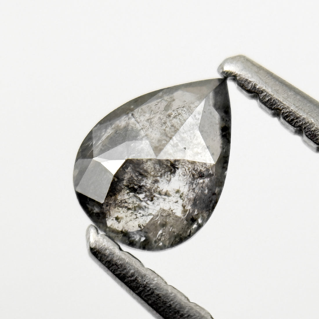 0.35 Ct Pear Rose Cut Grey Natural Salt and Pepper Diamond