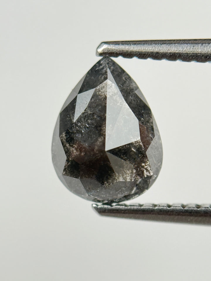1.18 Ct Pear Rose Cut Grey Natural Salt and Pepper Diamond