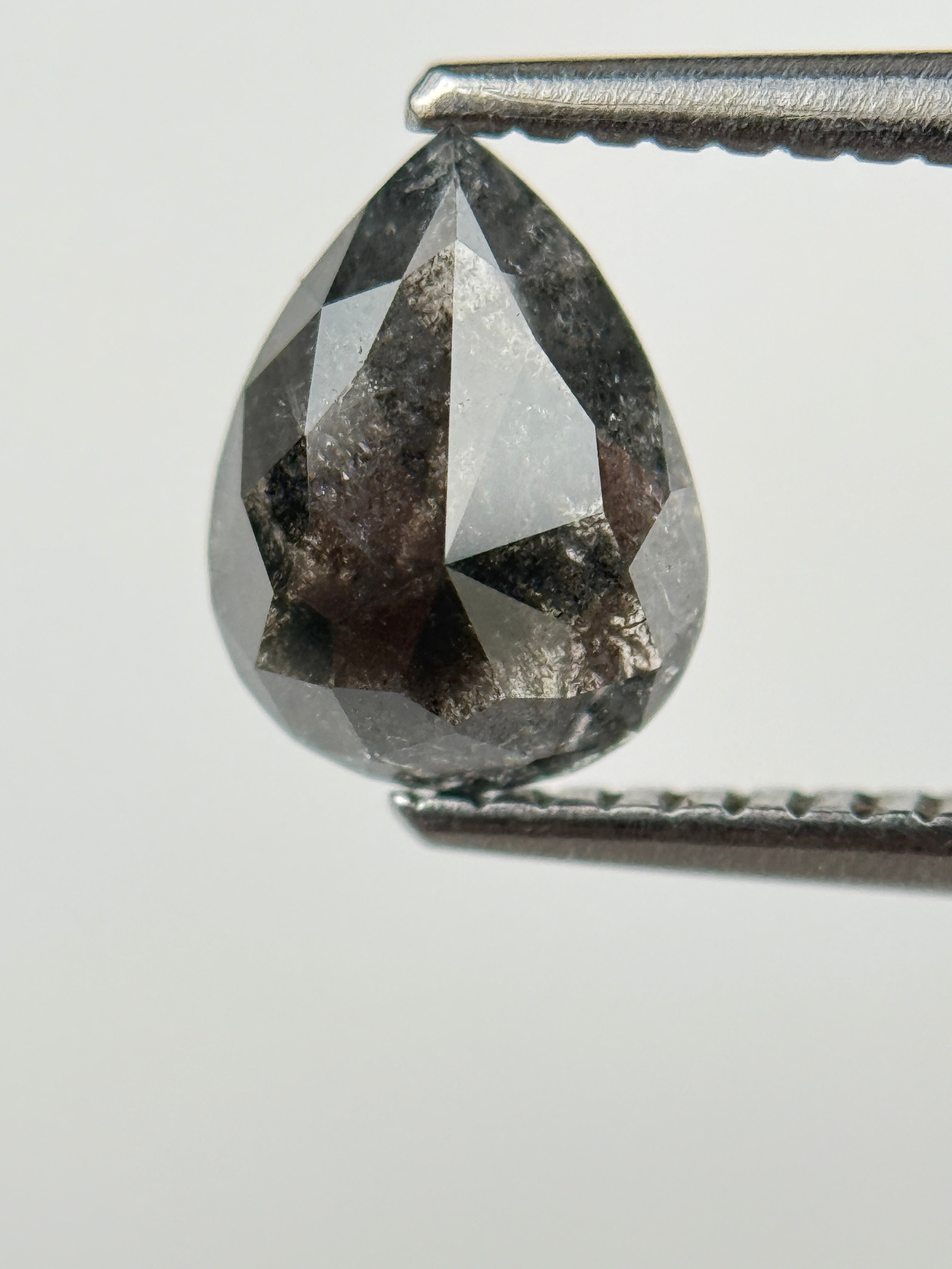 1.18 Ct Pear Rose Cut Grey Natural Salt and Pepper Diamond