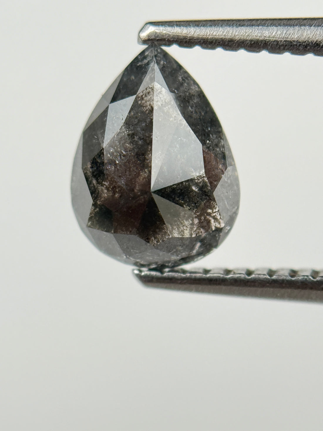 1.18 Ct Pear Rose Cut Grey Natural Salt and Pepper Diamond