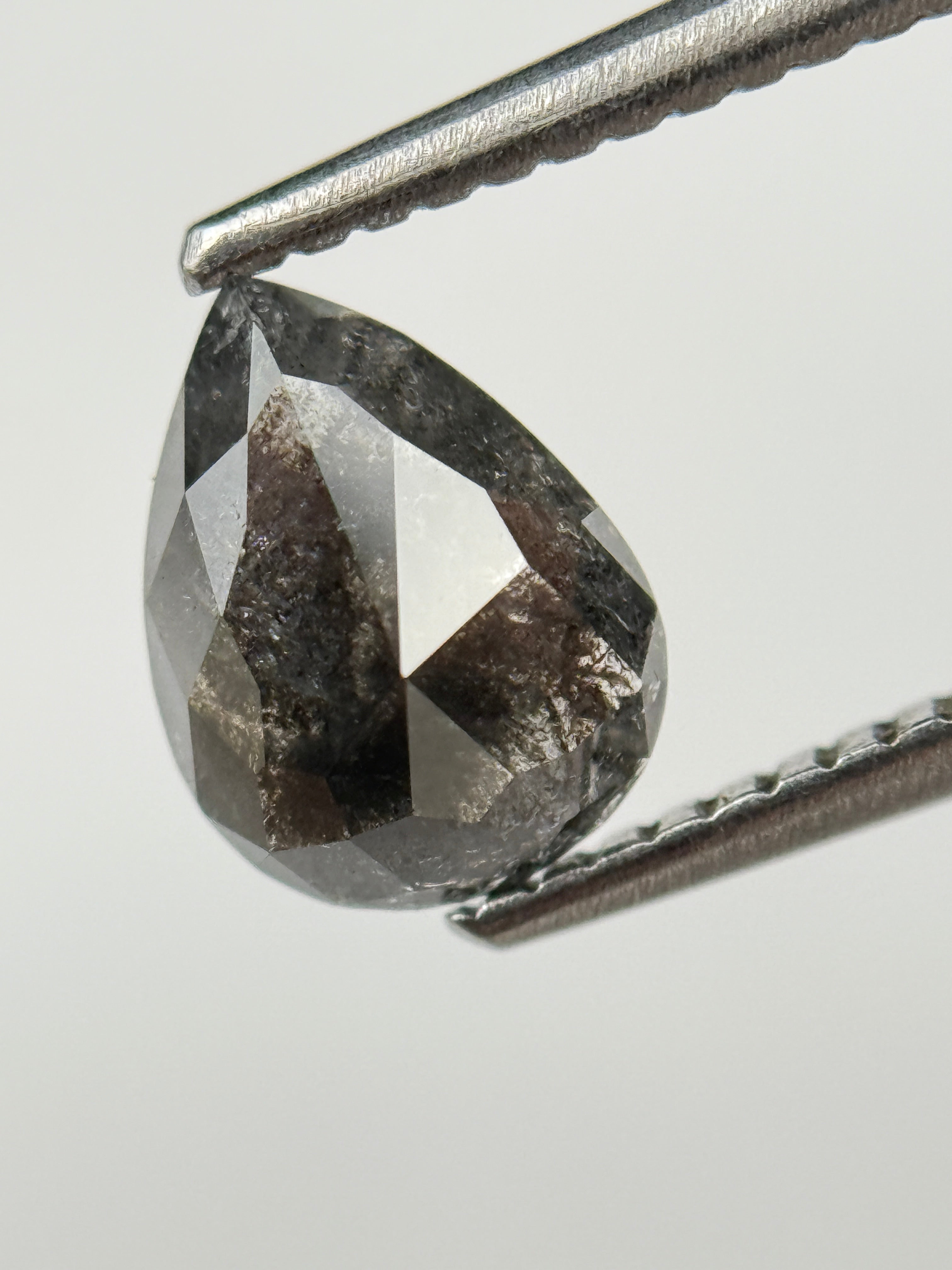 1.18 Ct Pear Rose Cut Grey Natural Salt and Pepper Diamond