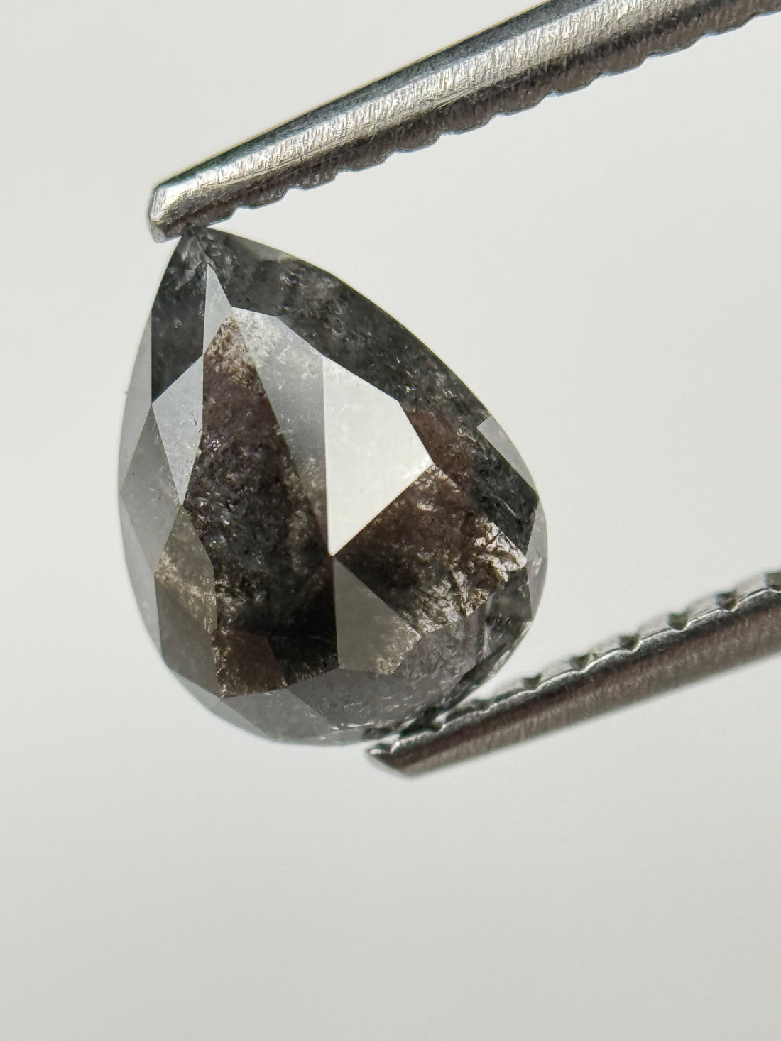 1.18 Ct Pear Rose Cut Grey Natural Salt and Pepper Diamond