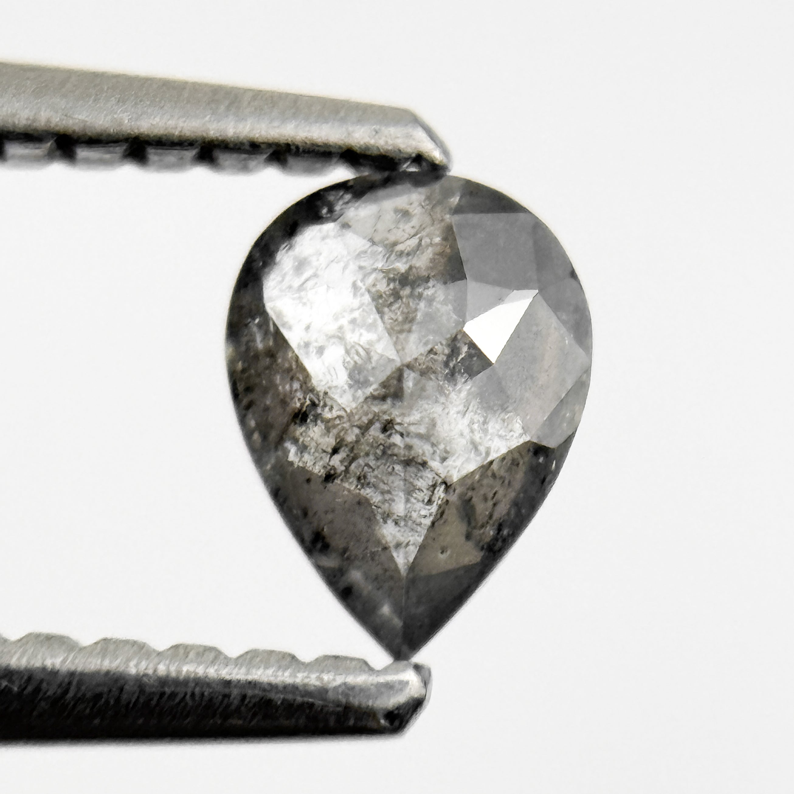 0.35 Ct Pear Rose Cut Grey Natural Salt and Pepper Diamond