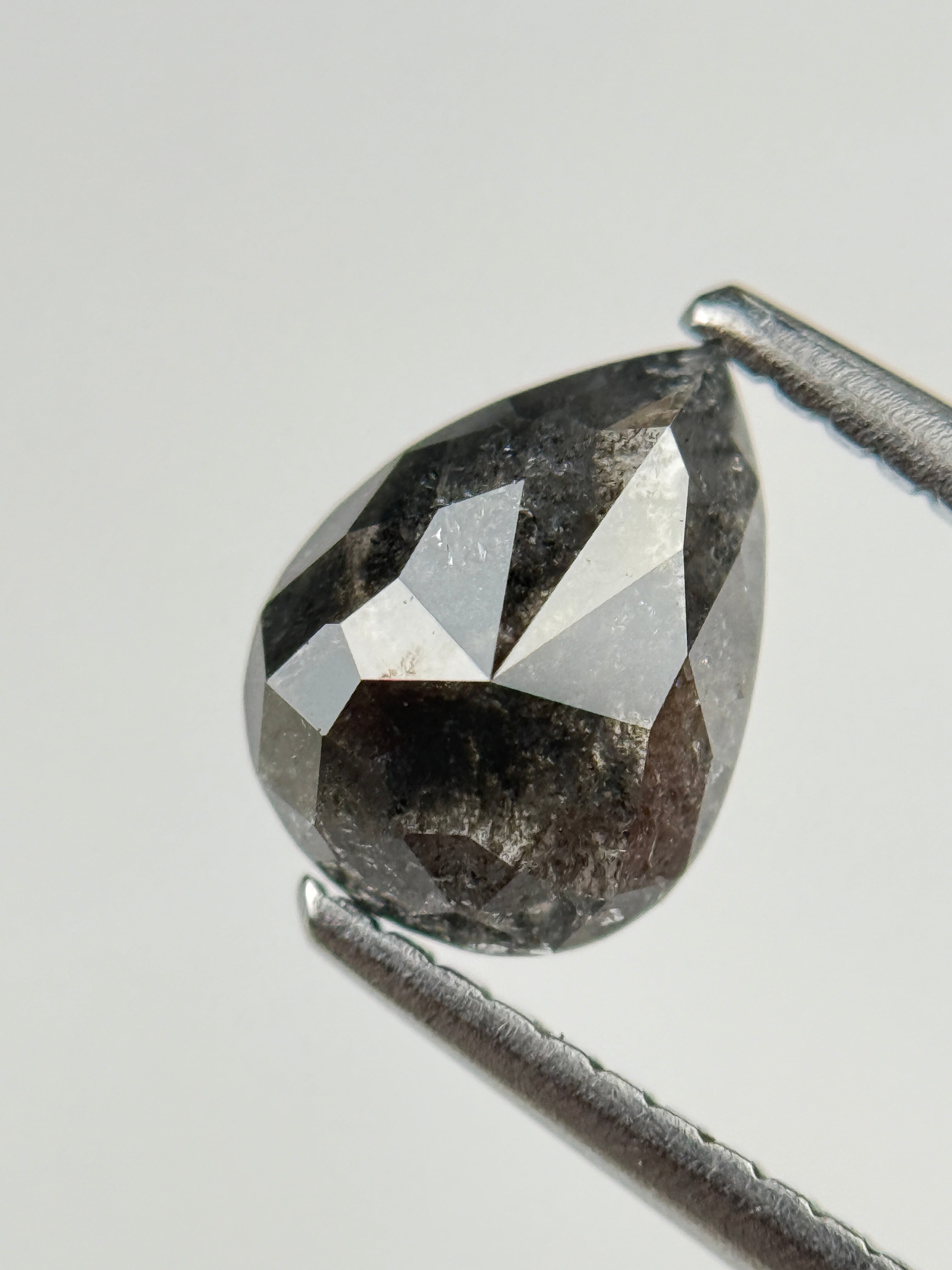 1.18 Ct Pear Rose Cut Grey Natural Salt and Pepper Diamond