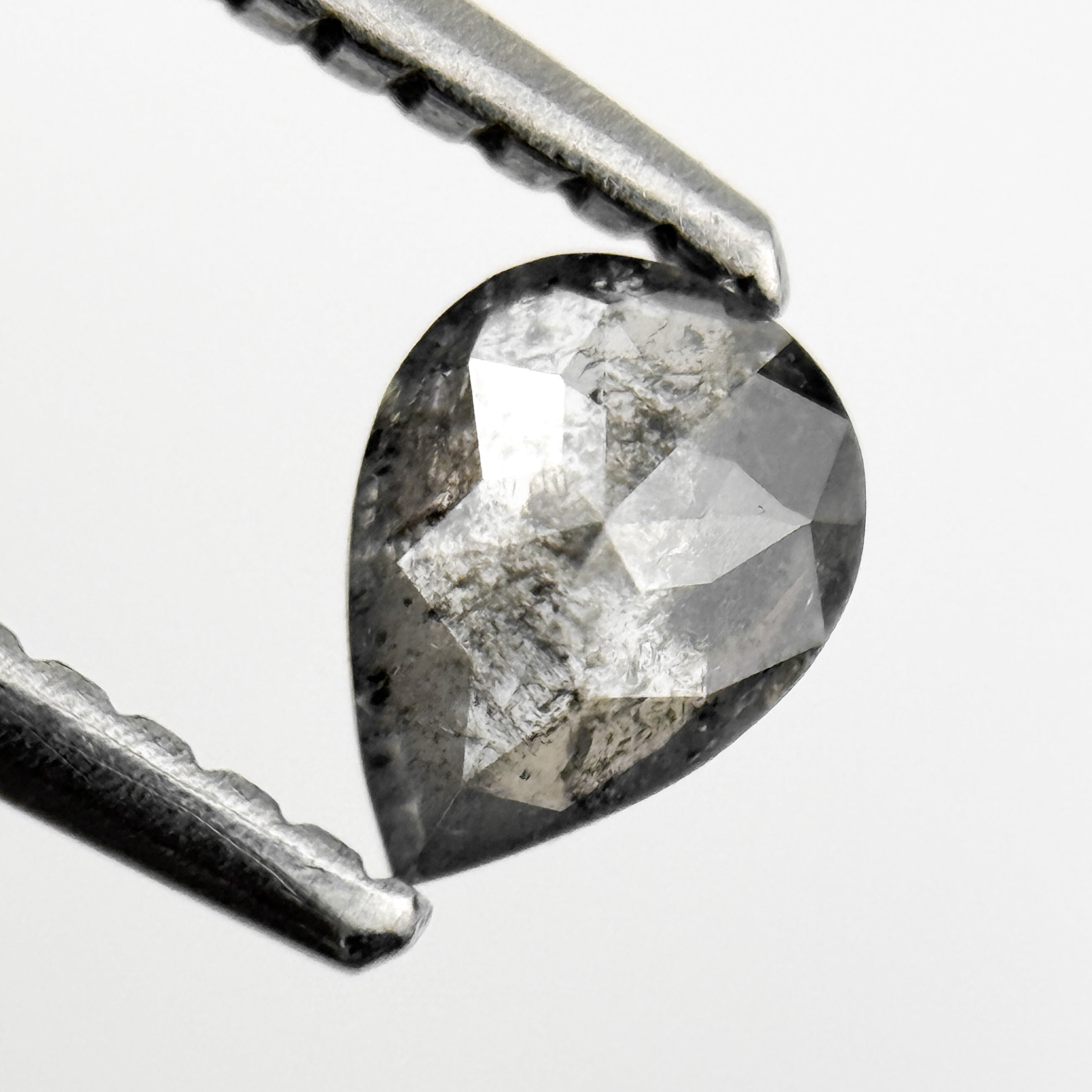 0.35 Ct Pear Rose Cut Grey Natural Salt and Pepper Diamond