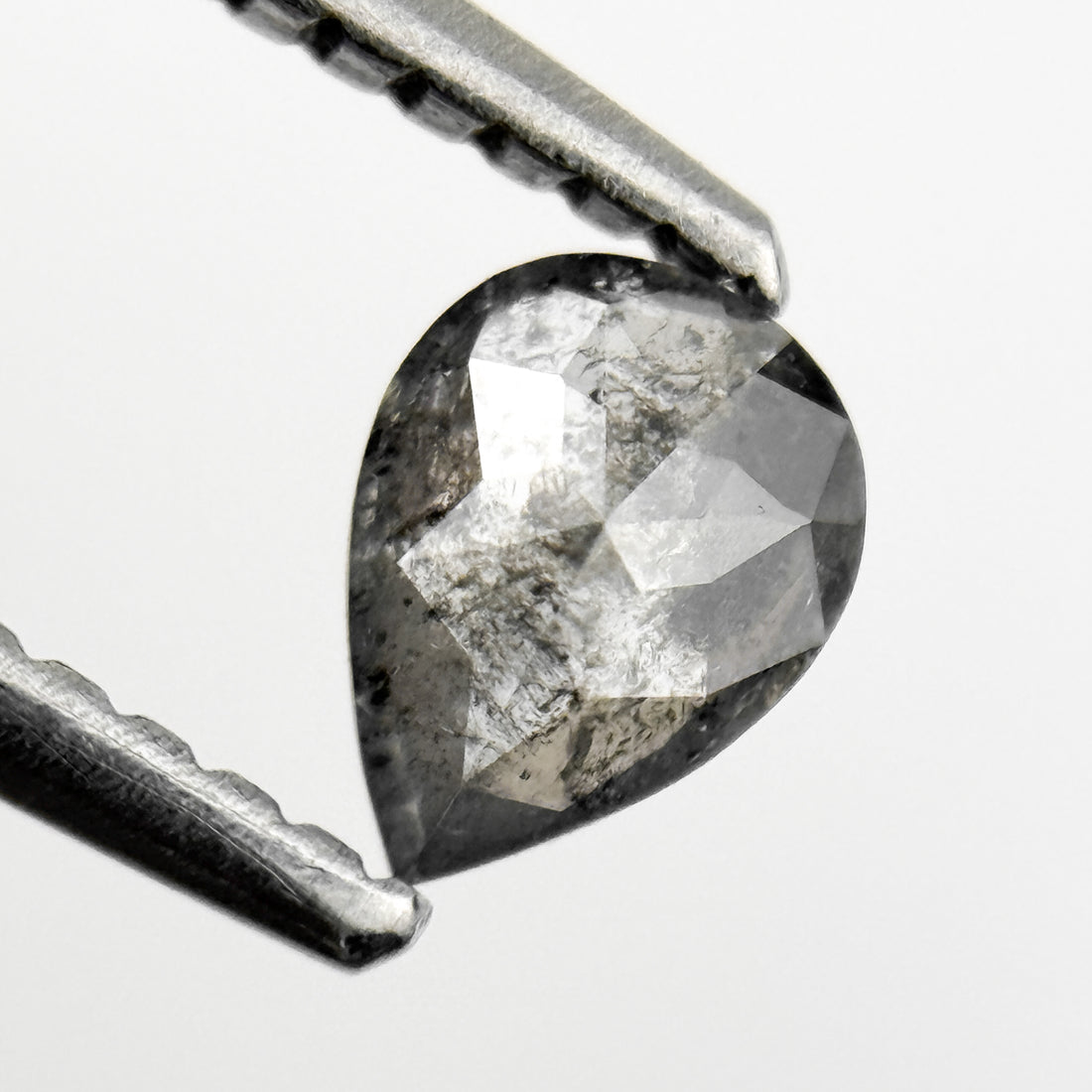 0.35 Ct Pear Rose Cut Grey Natural Salt and Pepper Diamond