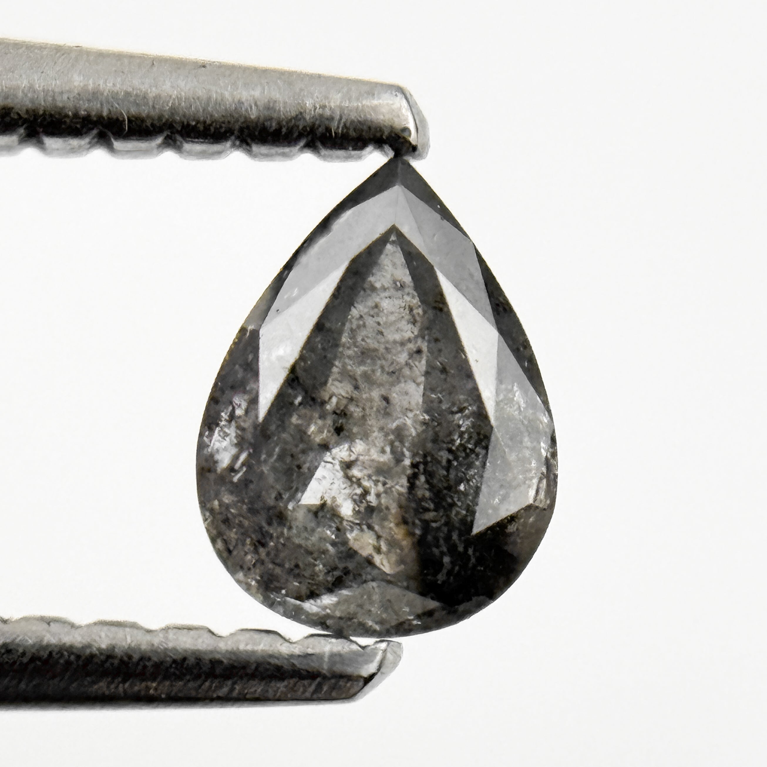 0.35 Ct Pear Rose Cut Grey Natural Salt and Pepper Diamond