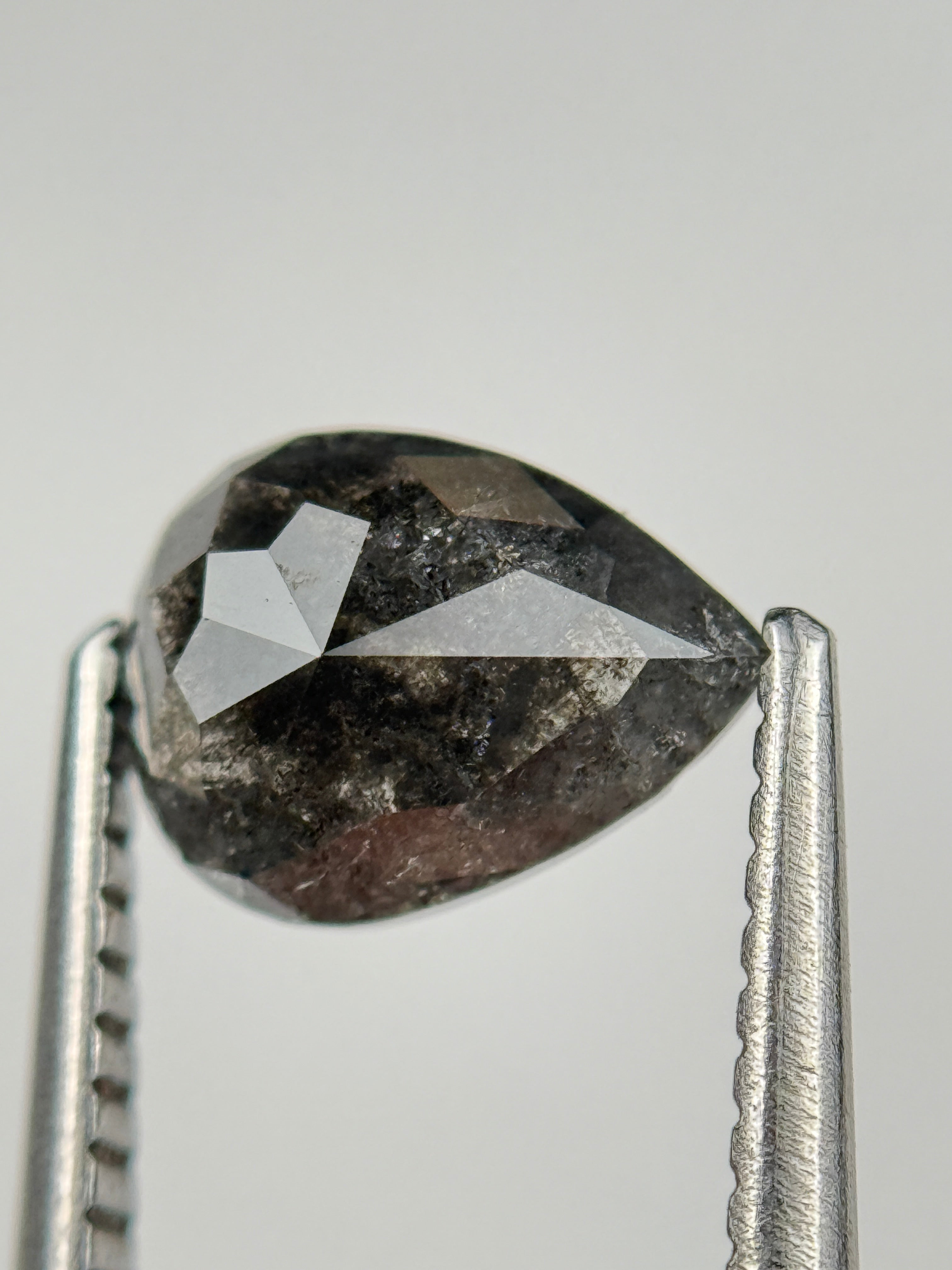 1.18 Ct Pear Rose Cut Grey Natural Salt and Pepper Diamond