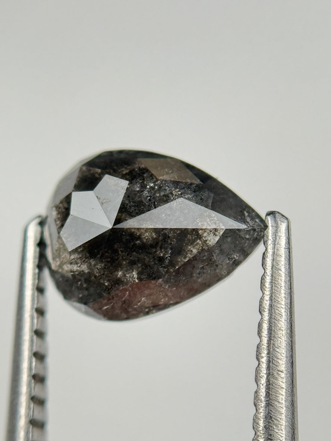 1.18 Ct Pear Rose Cut Grey Natural Salt and Pepper Diamond