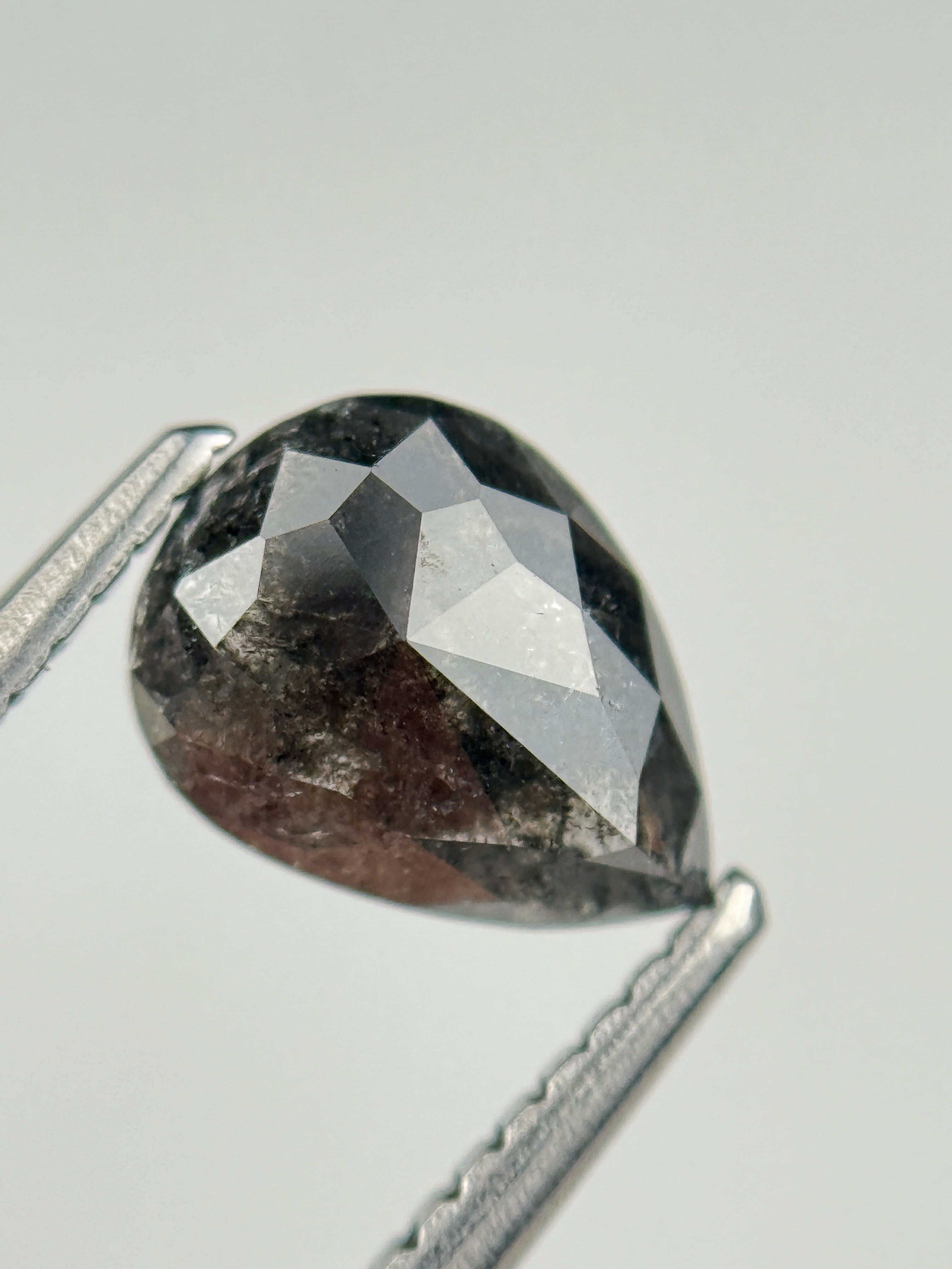 1.18 Ct Pear Rose Cut Grey Natural Salt and Pepper Diamond
