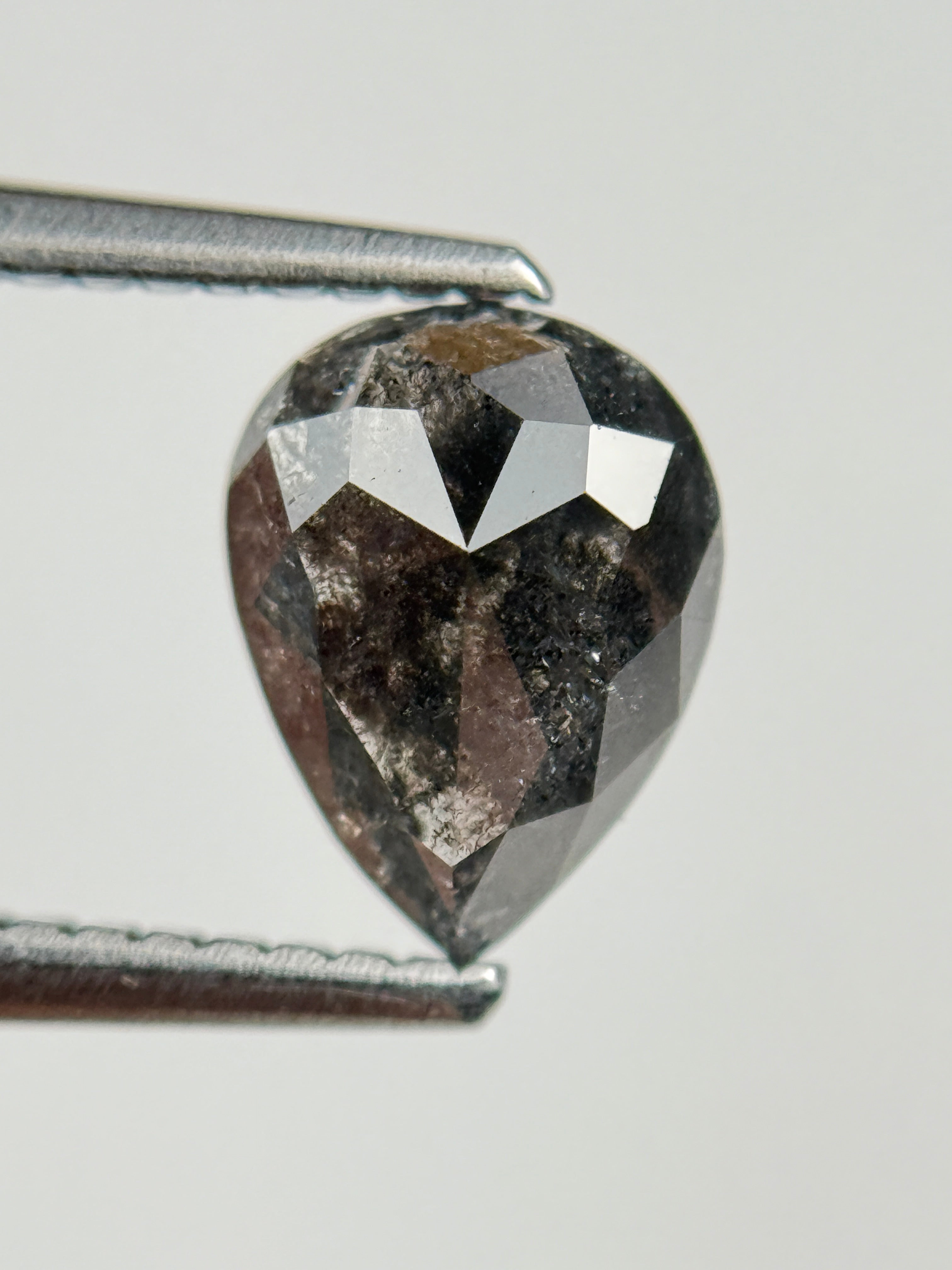 1.18 Ct Pear Rose Cut Grey Natural Salt and Pepper Diamond