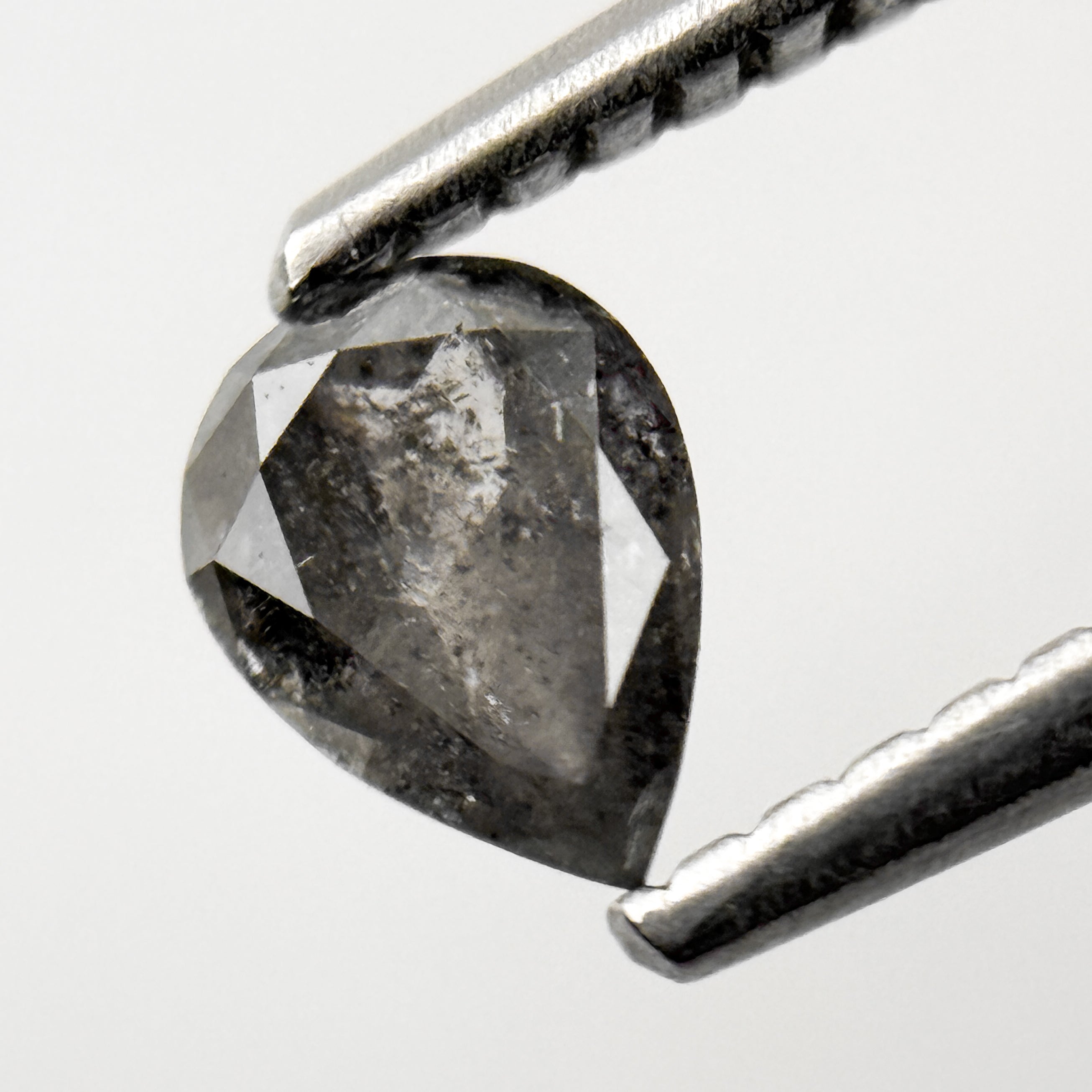0.35 Ct Pear Rose Cut Grey Natural Salt and Pepper Diamond