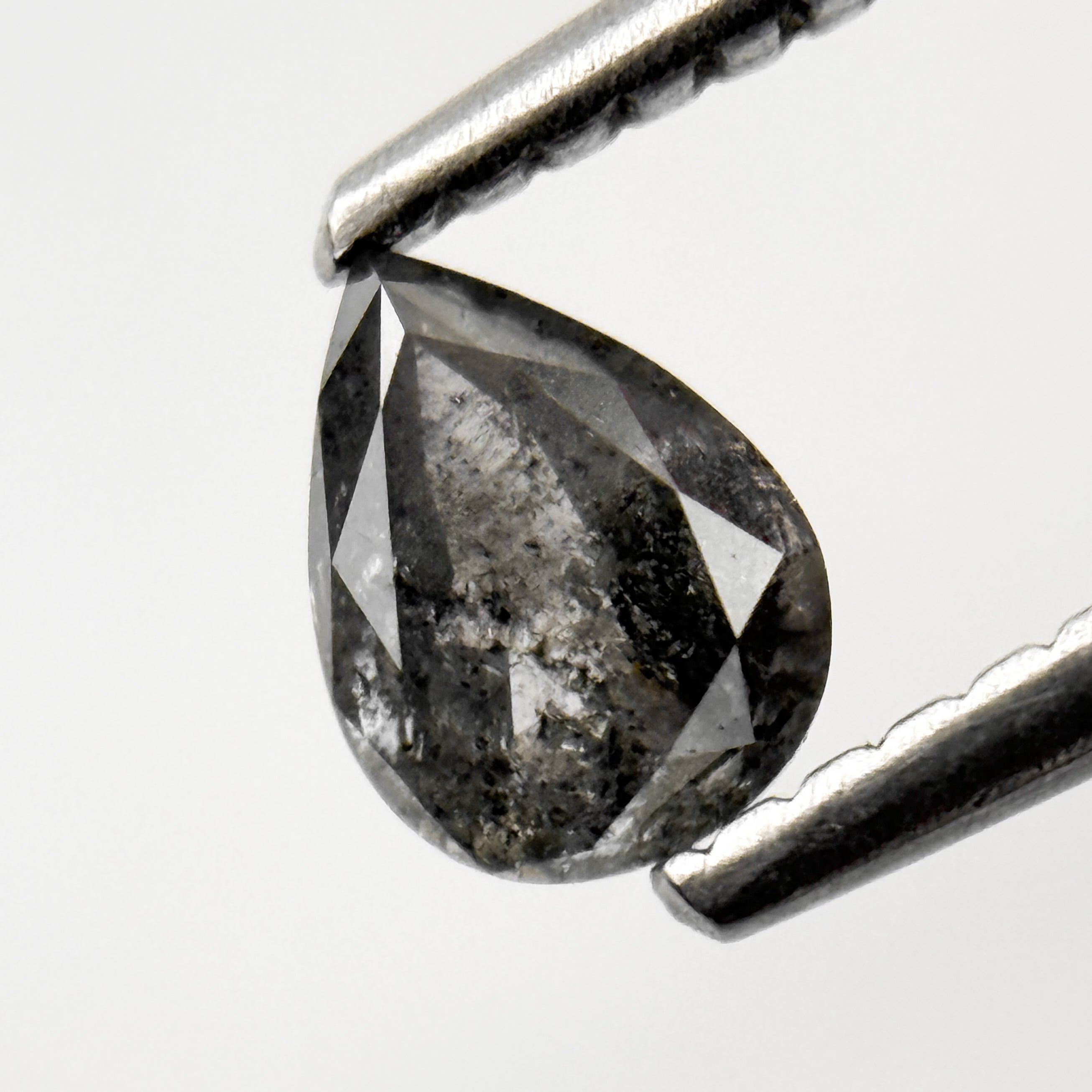 0.35 Ct Pear Rose Cut Grey Natural Salt and Pepper Diamond