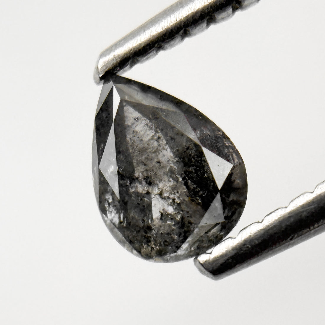 0.35 Ct Pear Rose Cut Grey Natural Salt and Pepper Diamond