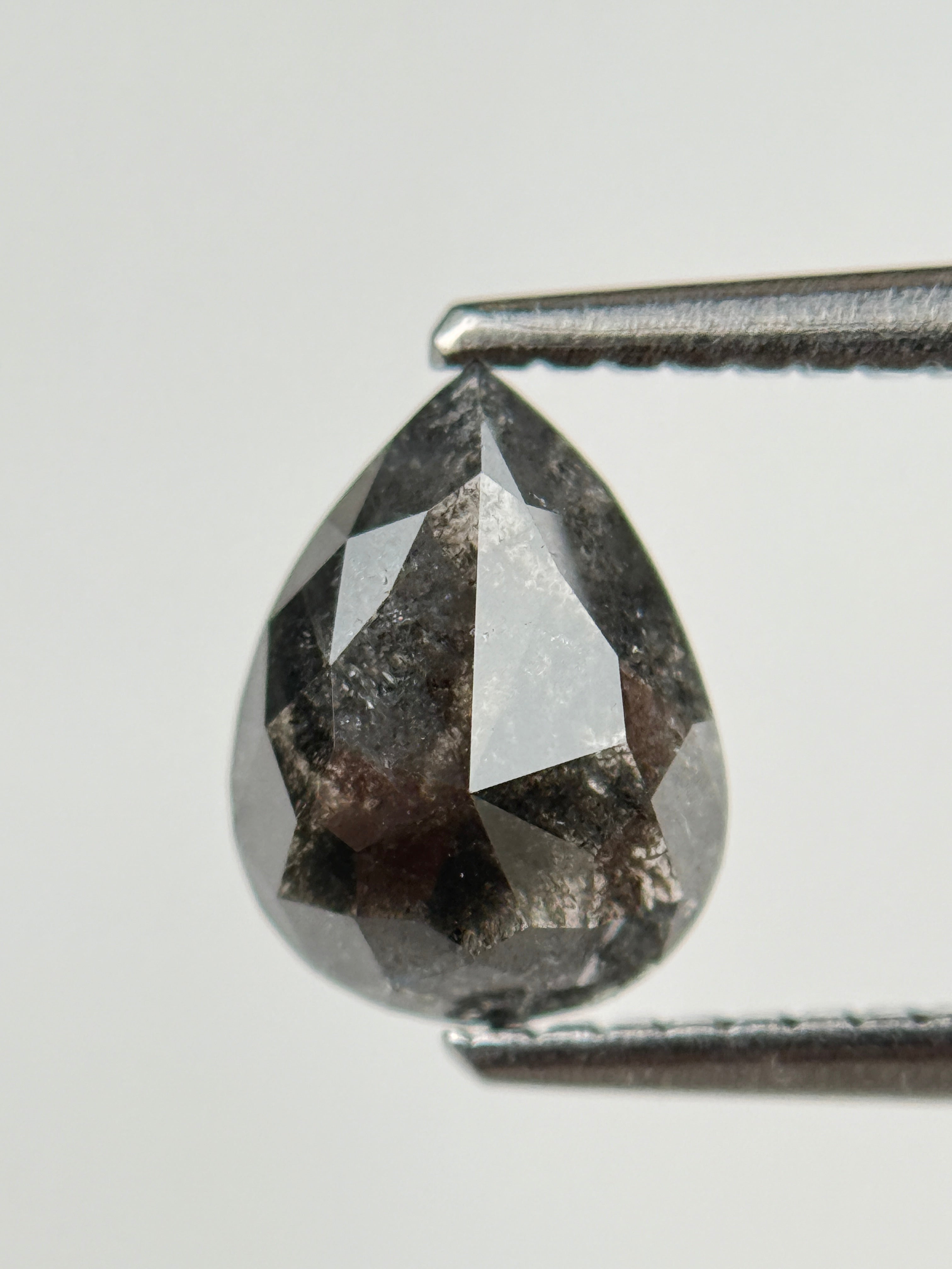 1.18 Ct Pear Rose Cut Grey Natural Salt and Pepper Diamond