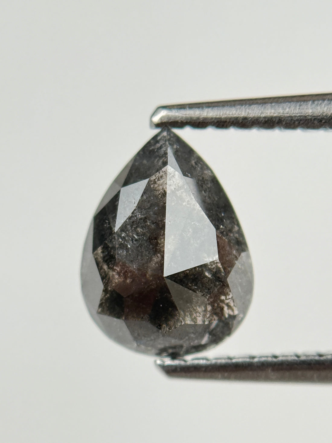 1.18 Ct Pear Rose Cut Grey Natural Salt and Pepper Diamond